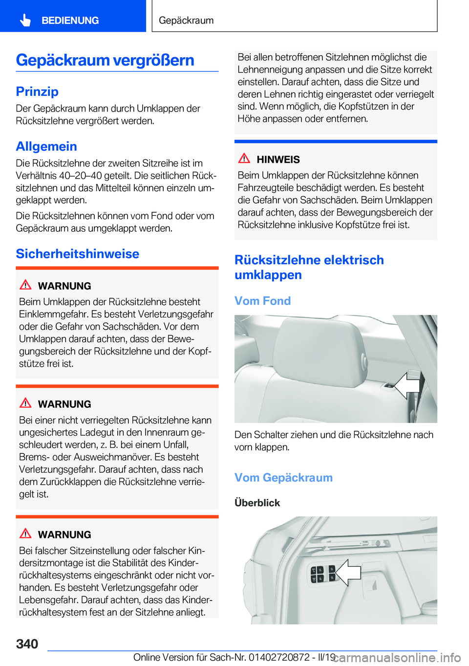 BMW X7 2019  Betriebsanleitungen (in German) �G�e�p�