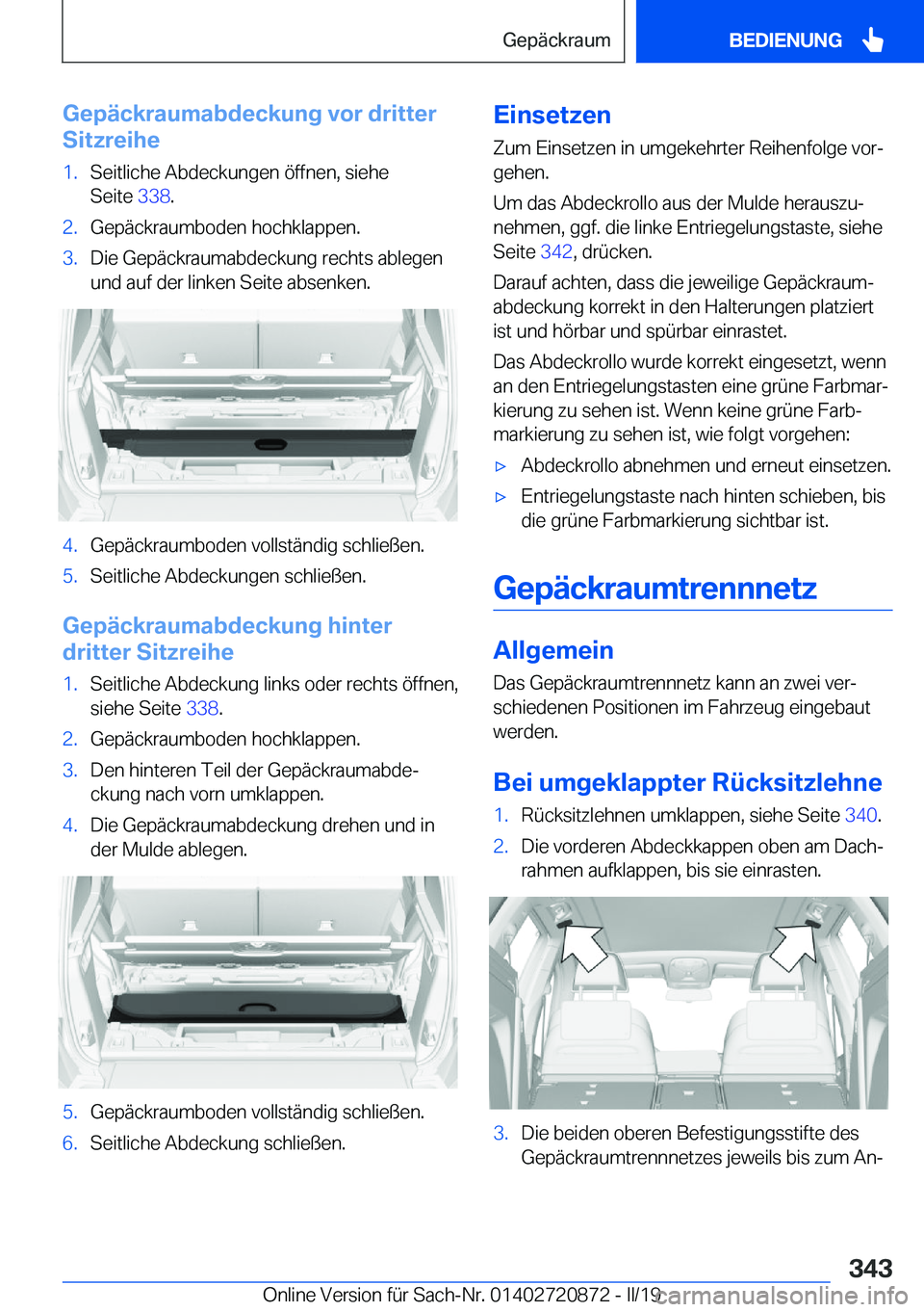 BMW X7 2019  Betriebsanleitungen (in German) �G�e�p�