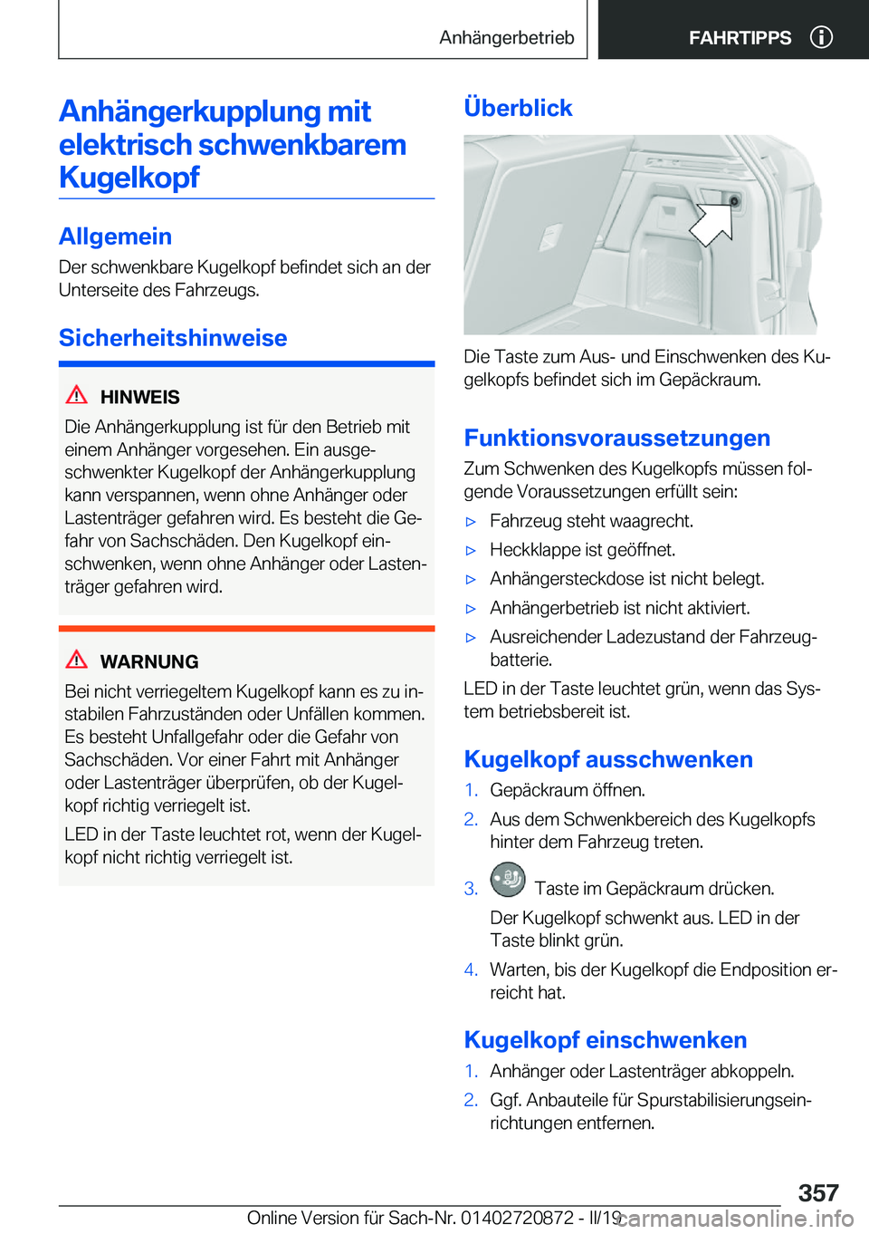 BMW X7 2019  Betriebsanleitungen (in German) �A�n�h�