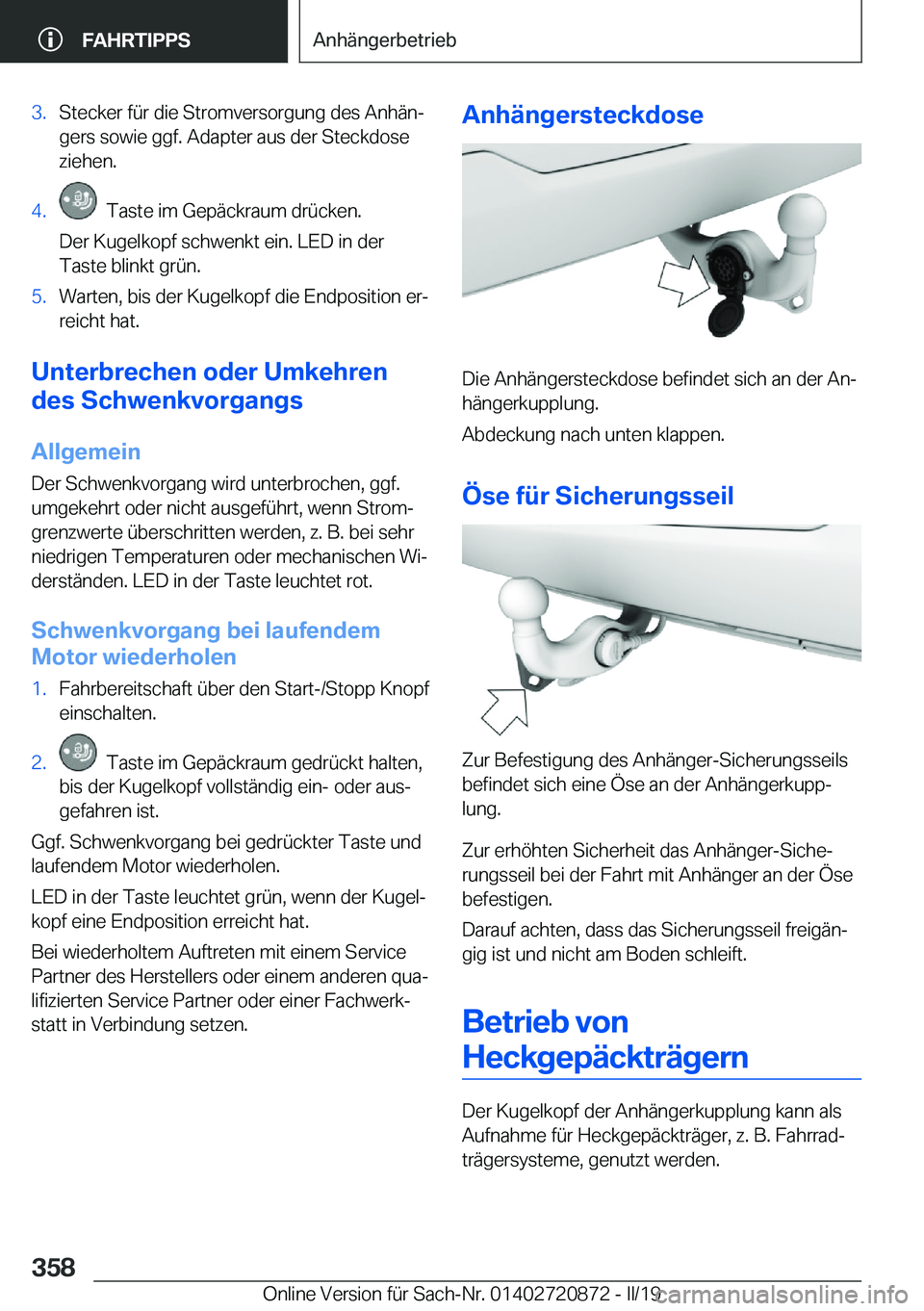 BMW X7 2019  Betriebsanleitungen (in German) �3�.�S�t�e�c�k�e�r��f�