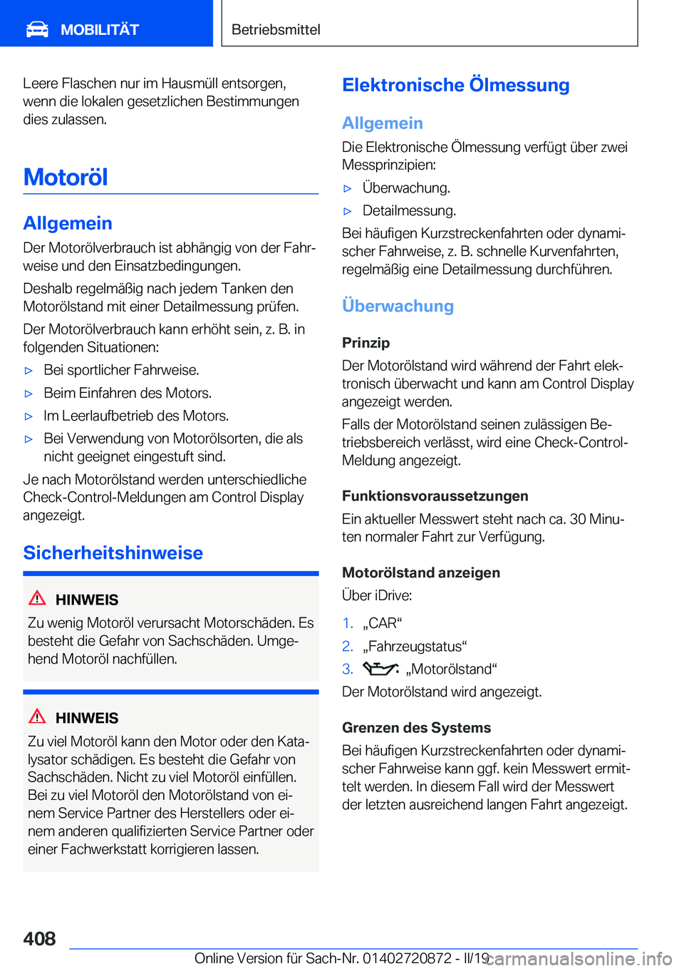 BMW X7 2019  Betriebsanleitungen (in German) �L�e�e�r�e��F�l�a�s�c�h�e�n��n�u�r��i�m��H�a�u�s�m�