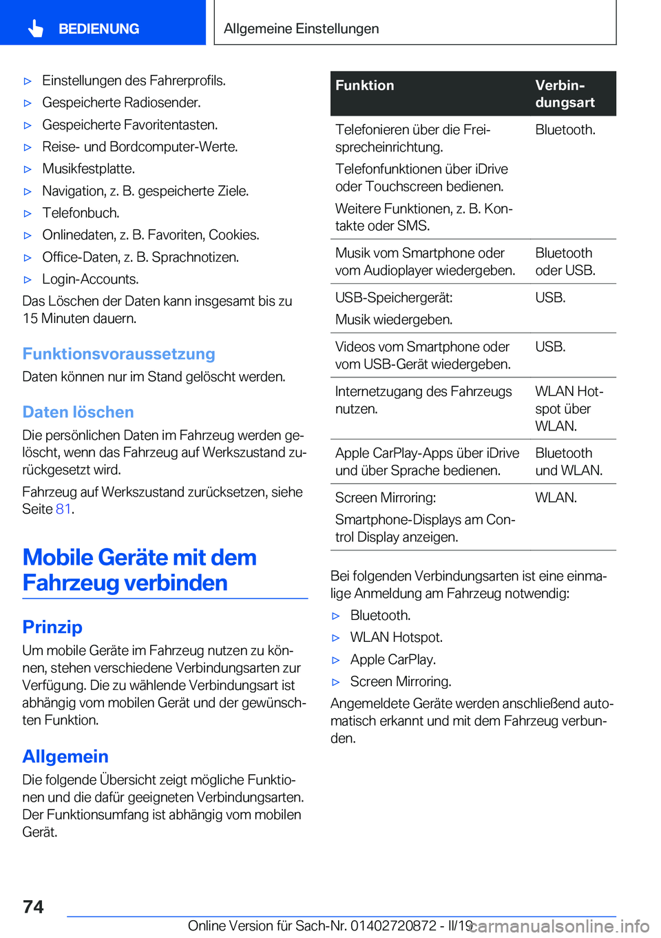 BMW X7 2019  Betriebsanleitungen (in German) x�E�i�n�s�t�e�l�l�u�n�g�e�n��d�e�s��F�a�h�r�e�r�p�r�o�f�i�l�s�.x�G�e�s�p�e�i�c�h�e�r�t�e��R�a�d�i�o�s�e�n�d�e�r�.x�G�e�s�p�e�i�c�h�e�r�t�e��F�a�v�o�r�i�t�e�n�t�a�s�t�e�n�.x�R�e�i�s�e�-��u�n�d