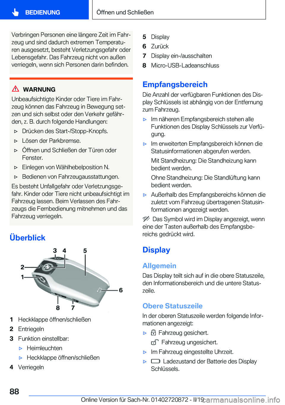 BMW X7 2019  Betriebsanleitungen (in German) �V�e�r�b�r�i�n�g�e�n��P�e�r�s�o�n�e�n��e�i�n�e��l�