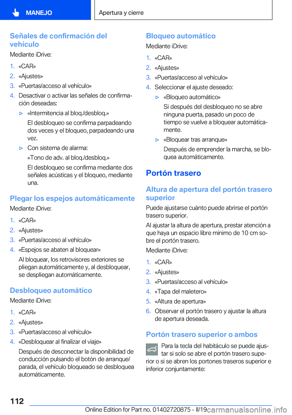 BMW X7 2019  Manuales de Empleo (in Spanish) �S�e�