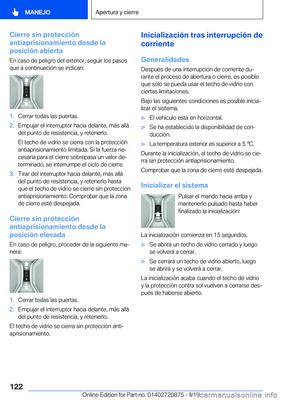 BMW X7 2019  Manuales de Empleo (in Spanish) �C�i�e�r�r�e��s�i�n��p�r�o�t�e�c�c�i�