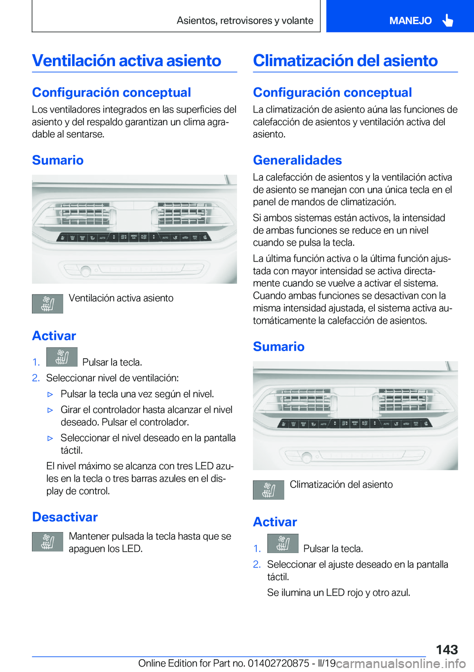 BMW X7 2019  Manuales de Empleo (in Spanish) �V�e�n�t�i�l�a�c�i�