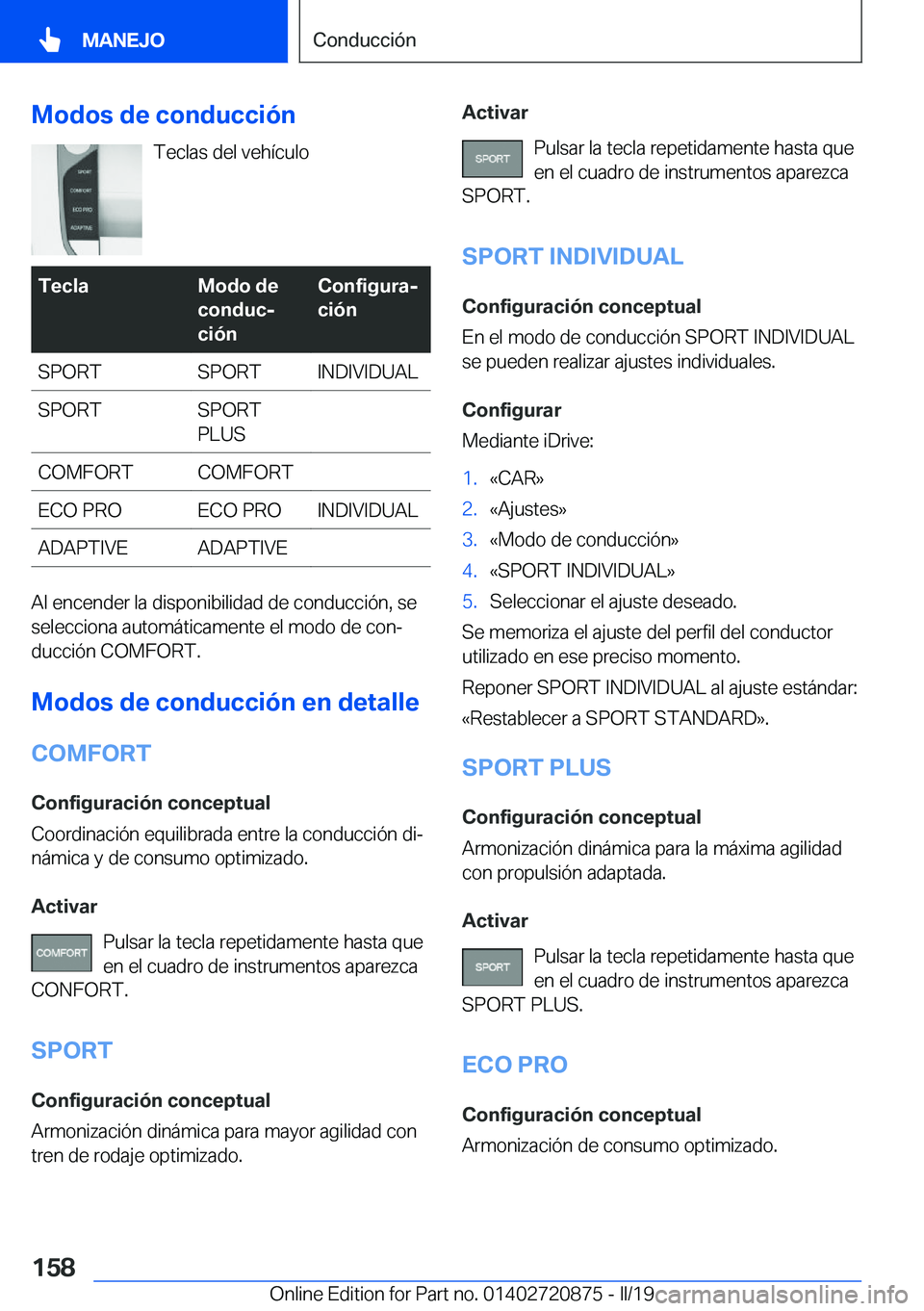 BMW X7 2019  Manuales de Empleo (in Spanish) �M�o�d�o�s��d�e��c�o�n�d�u�c�c�i�