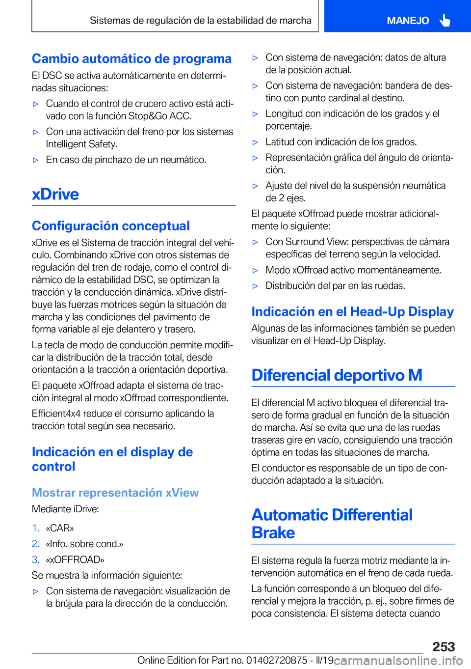 BMW X7 2019  Manuales de Empleo (in Spanish) �C�a�m�b�i�o��a�u�t�o�m�
