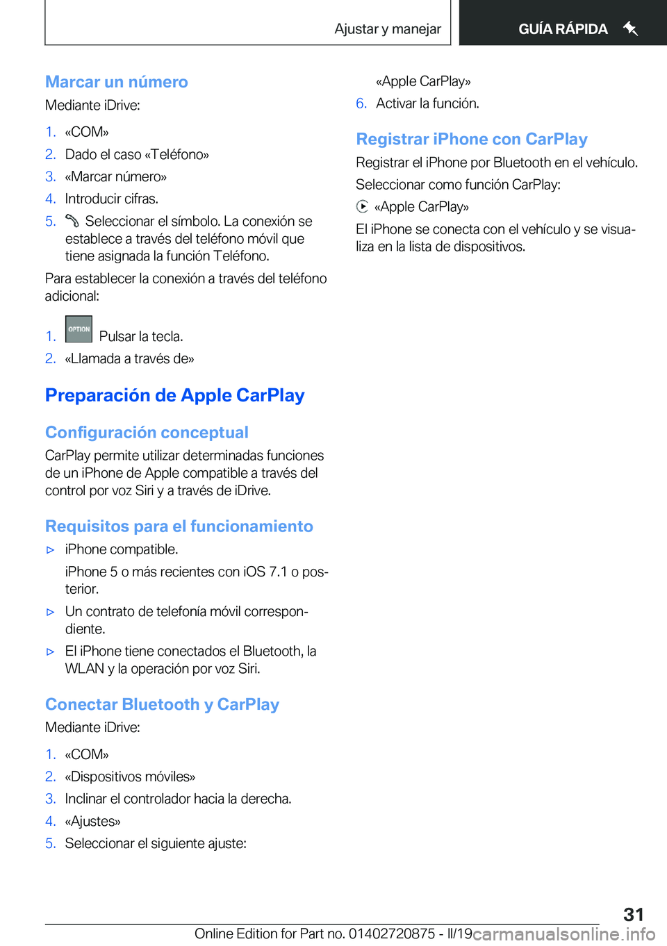 BMW X7 2019  Manuales de Empleo (in Spanish) �M�a�r�c�a�r��u�n��n�