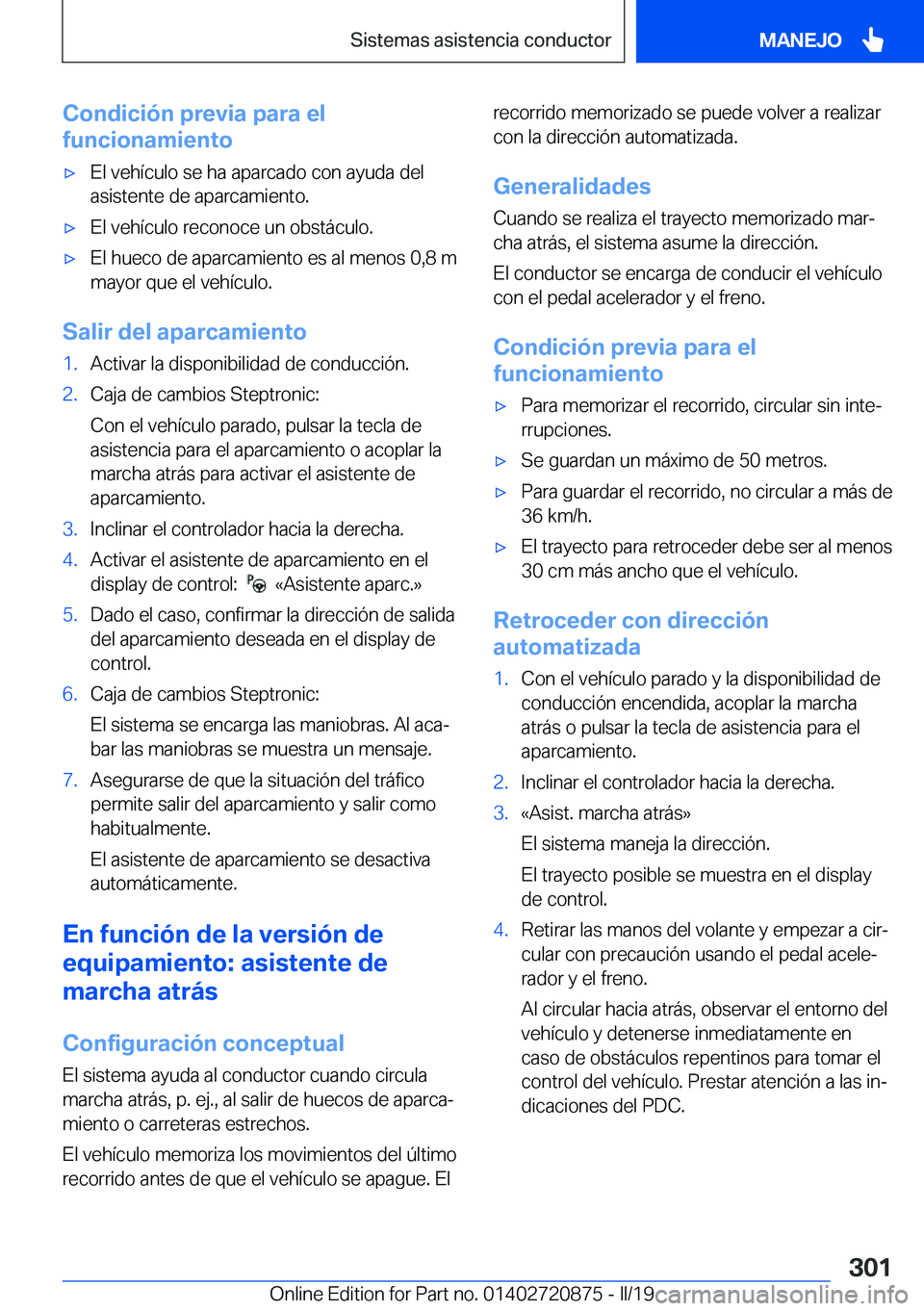 BMW X7 2019  Manuales de Empleo (in Spanish) �C�o�n�d�i�c�i�