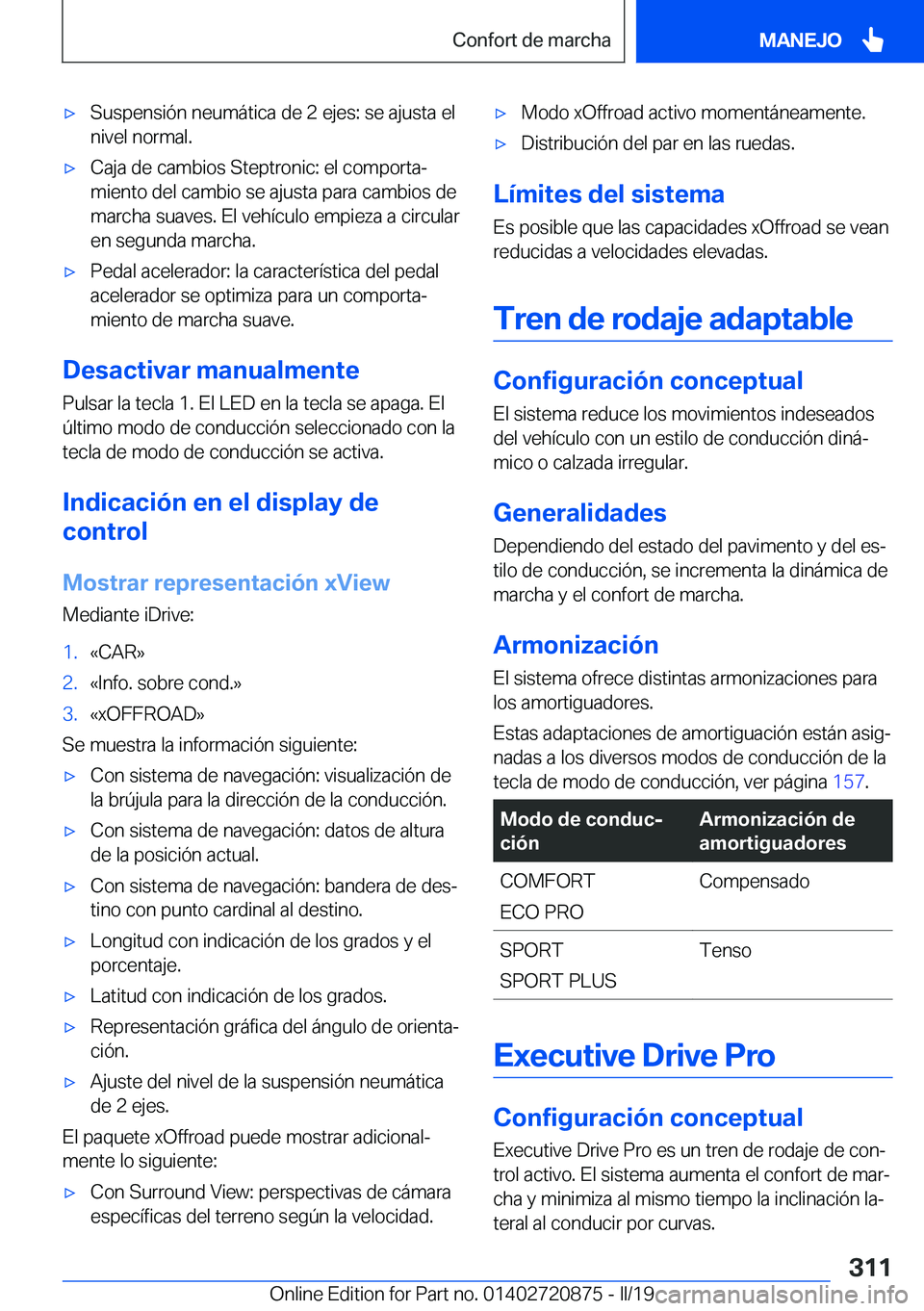 BMW X7 2019  Manuales de Empleo (in Spanish) x�S�u�s�p�e�n�s�i�