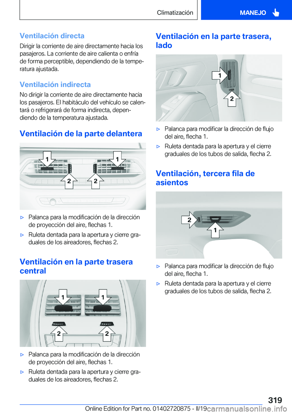 BMW X7 2019  Manuales de Empleo (in Spanish) �V�e�n�t�i�l�a�c�i�