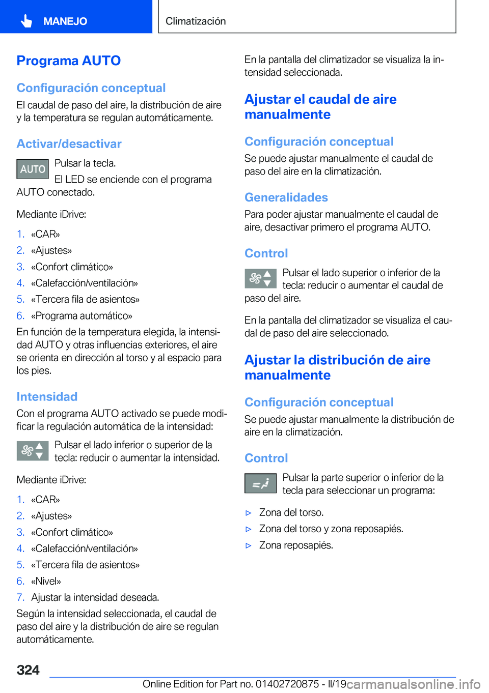 BMW X7 2019  Manuales de Empleo (in Spanish) �P�r�o�g�r�a�m�a��A�U�T�O
�C�o�n�f�i�g�u�r�a�c�i�