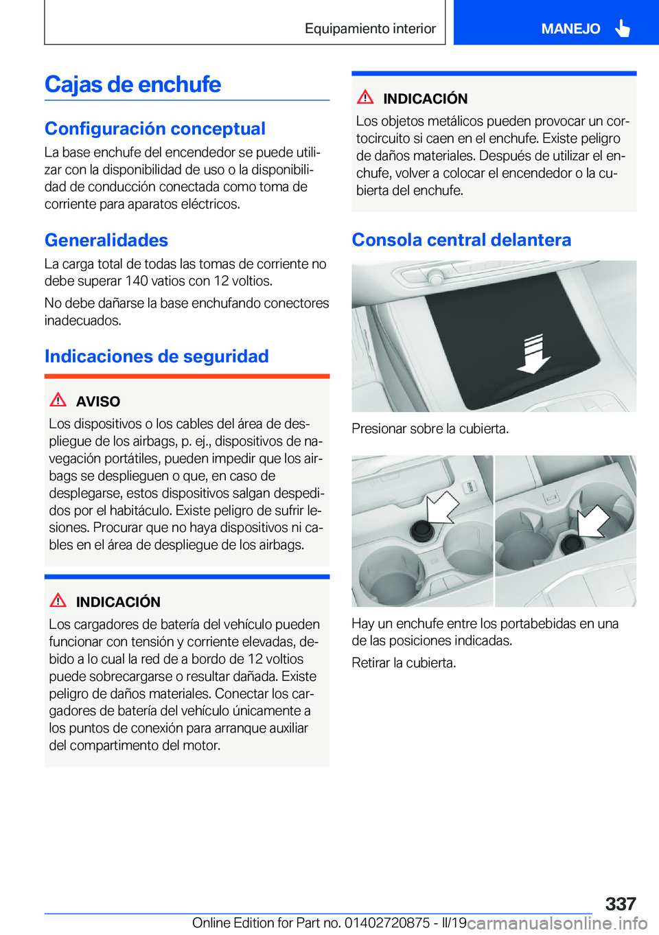 BMW X7 2019  Manuales de Empleo (in Spanish) �C�a�j�a�s��d�e��e�n�c�h�u�f�e
�C�o�n�f�i�g�u�r�a�c�i�