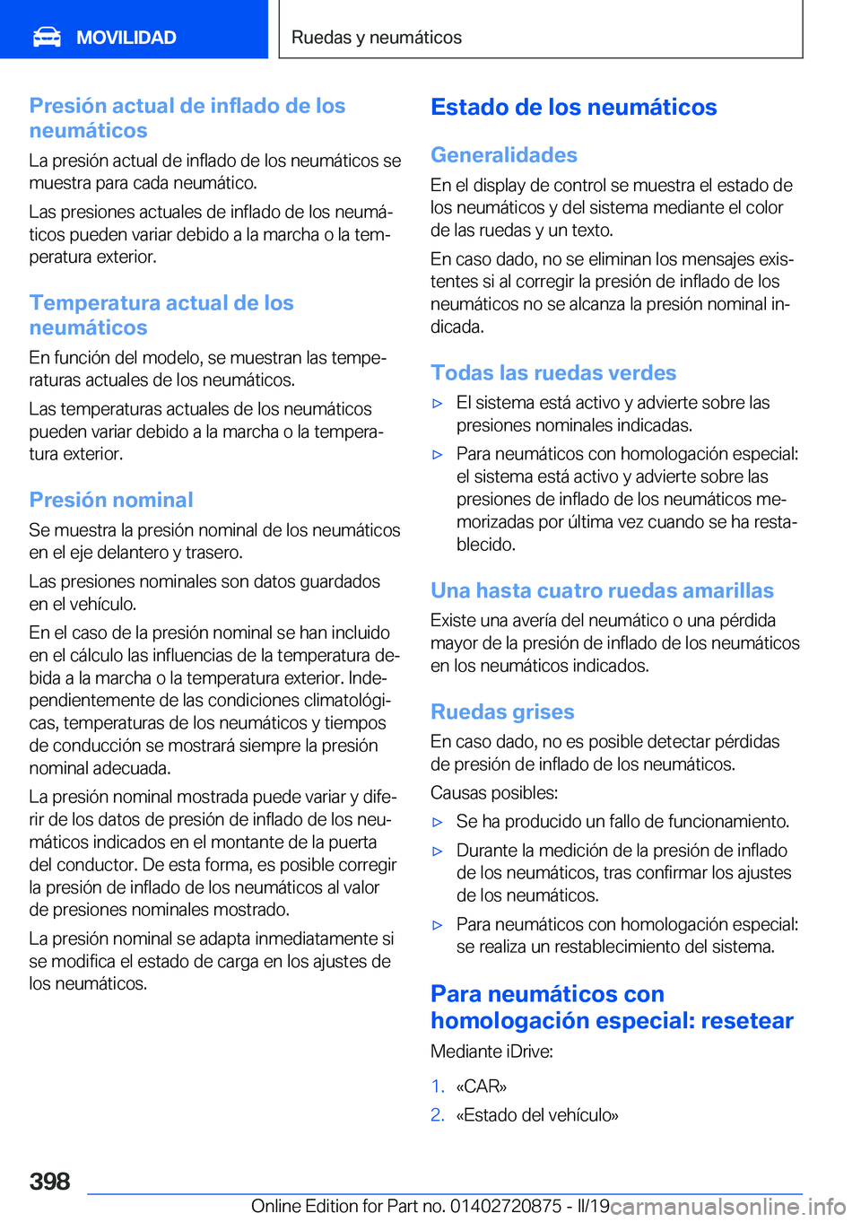 BMW X7 2019  Manuales de Empleo (in Spanish) �P�r�e�s�i�