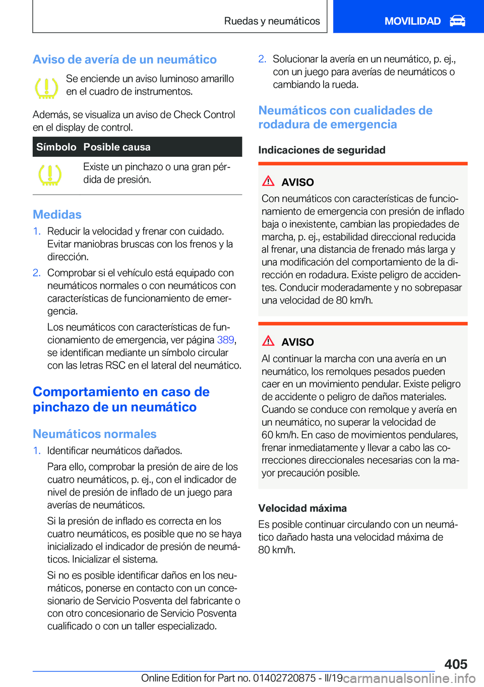 BMW X7 2019  Manuales de Empleo (in Spanish) �A�v�i�s�o��d�e��a�v�e�r�