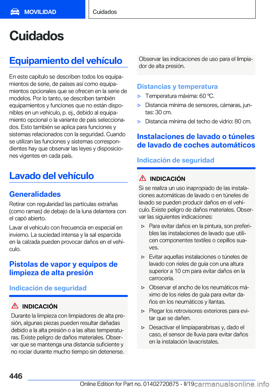 BMW X7 2019  Manuales de Empleo (in Spanish) �C�u�i�d�a�d�o�s�E�q�u�i�p�a�m�i�e�n�t�o��d�e�l��v�e�h�