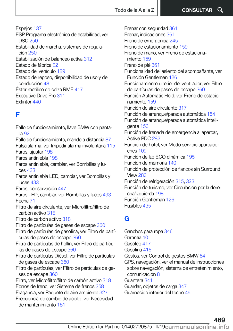 BMW X7 2019  Manuales de Empleo (in Spanish) �E�s�p�e�j�o�s��1�3�7�
�E�S�P��P�r�o�g�r�a�m�a��e�l�e�c�t�r�
