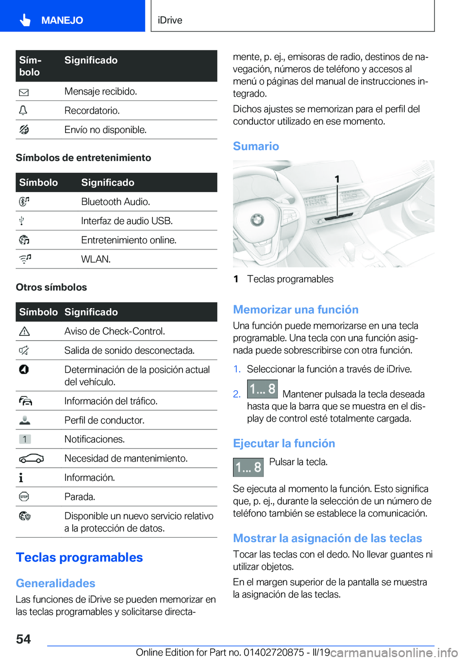 BMW X7 2019  Manuales de Empleo (in Spanish) �S�