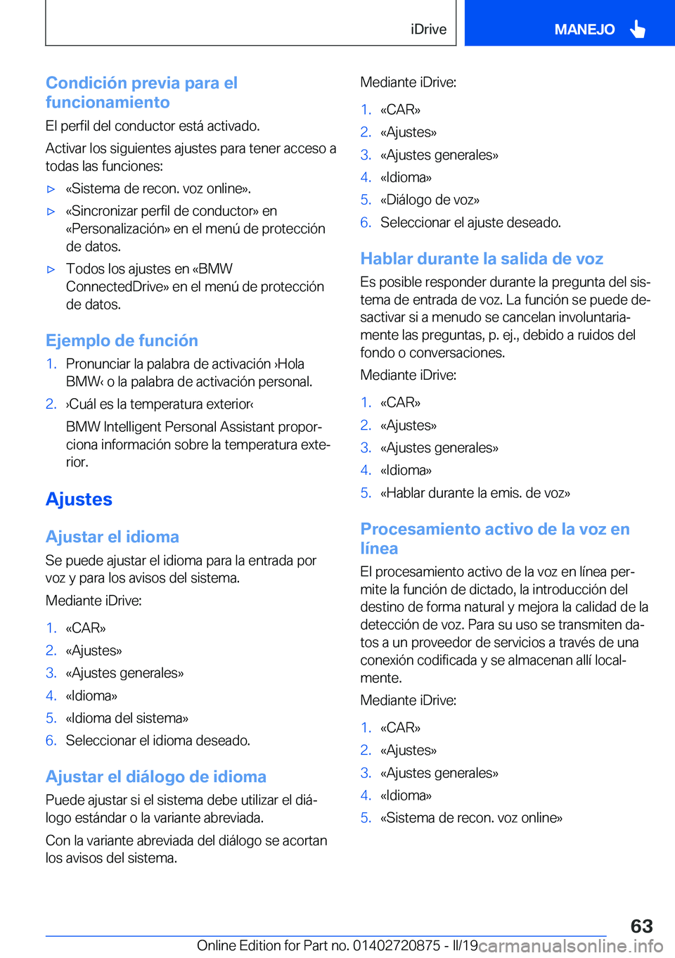 BMW X7 2019  Manuales de Empleo (in Spanish) �C�o�n�d�i�c�i�