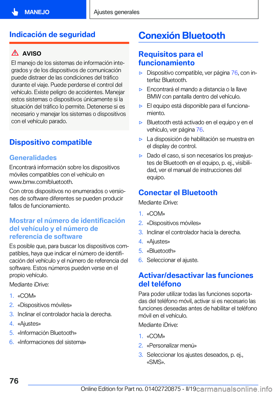 BMW X7 2019  Manuales de Empleo (in Spanish) �I�n�d�i�c�a�c�i�