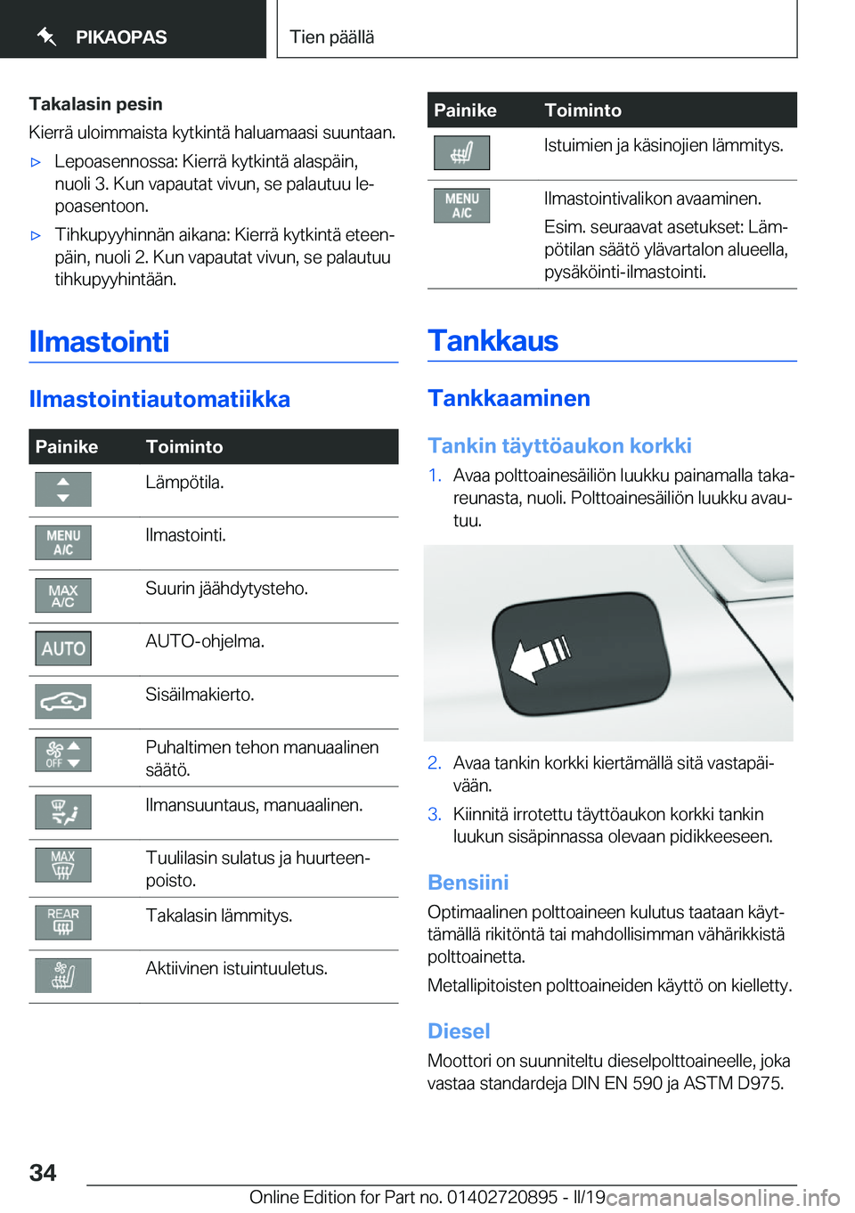 BMW X7 2019  Omistajan Käsikirja (in Finnish) �T�a�k�a�l�a�s�i�n��p�e�s�i�n
�K�i�e�r�r�