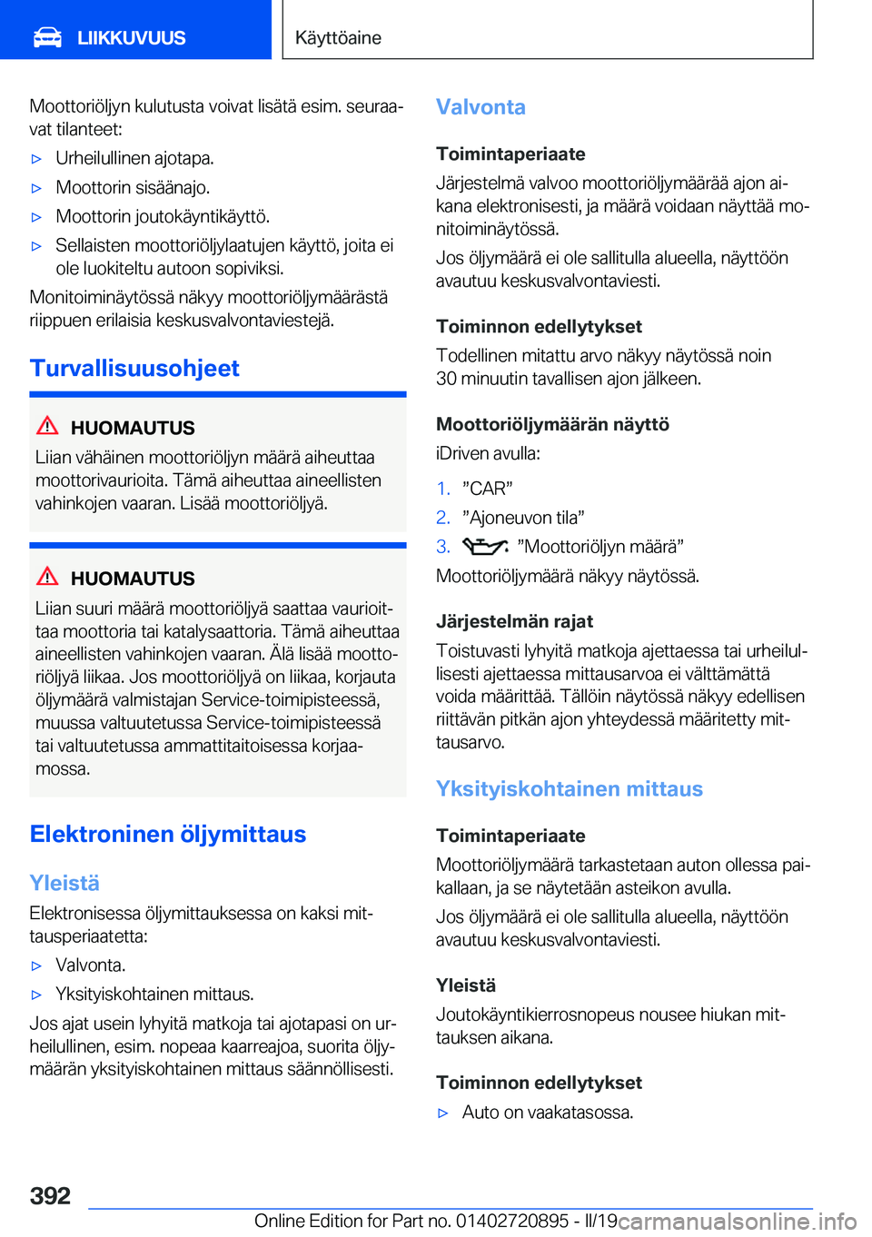 BMW X7 2019  Omistajan Käsikirja (in Finnish) �M�o�o�t�t�o�r�i�