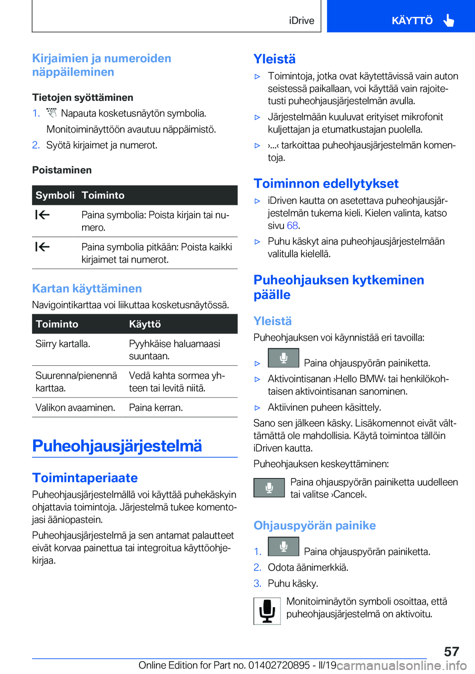 BMW X7 2019  Omistajan Käsikirja (in Finnish) �K�i�r�j�a�i�m�i�e�n��j�a��n�u�m�e�r�o�i�d�e�n
�n�