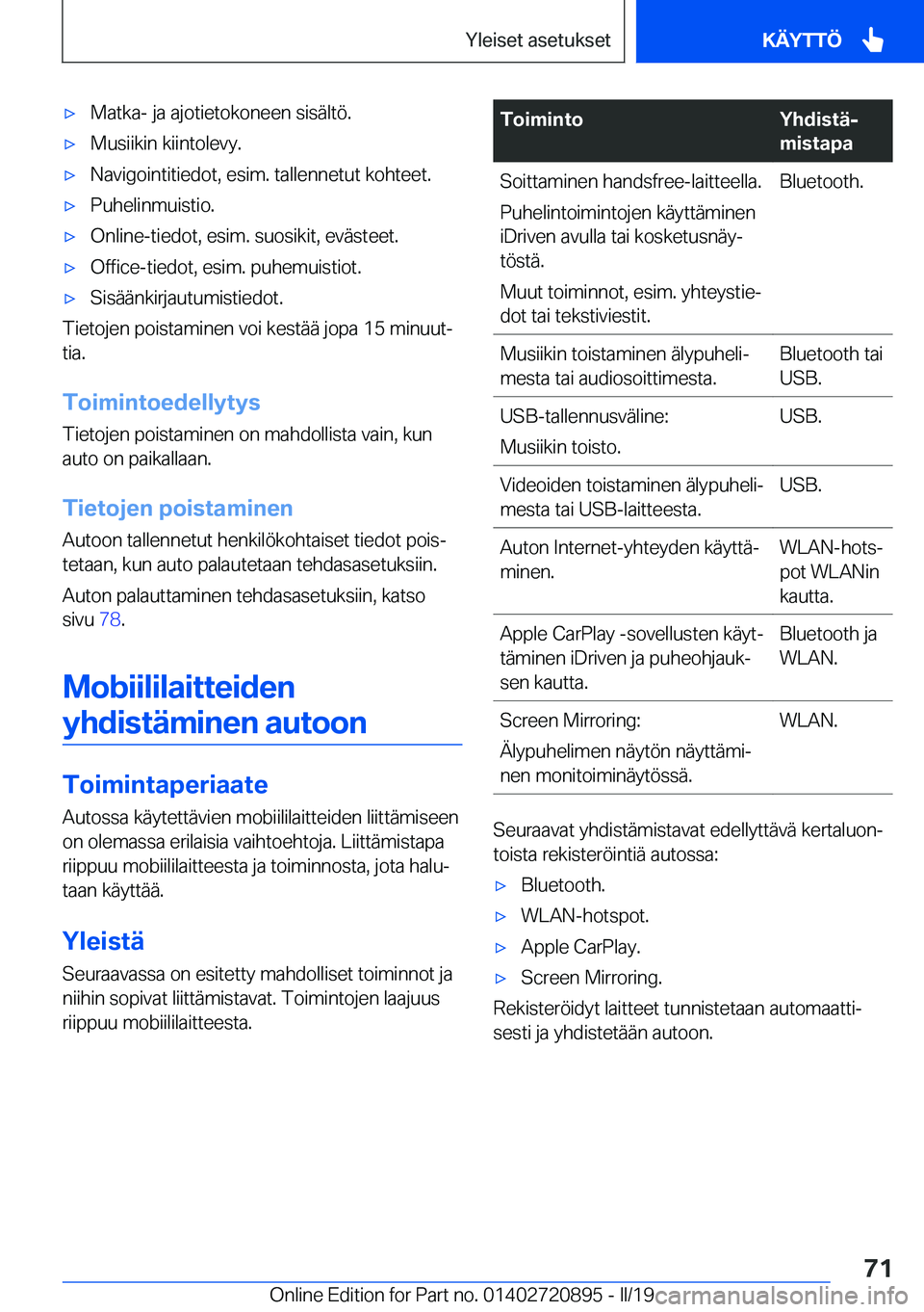 BMW X7 2019  Omistajan Käsikirja (in Finnish) 'x�M�a�t�k�a�-��j�a��a�j�o�t�i�e�t�o�k�o�n�e�e�n��s�i�s�