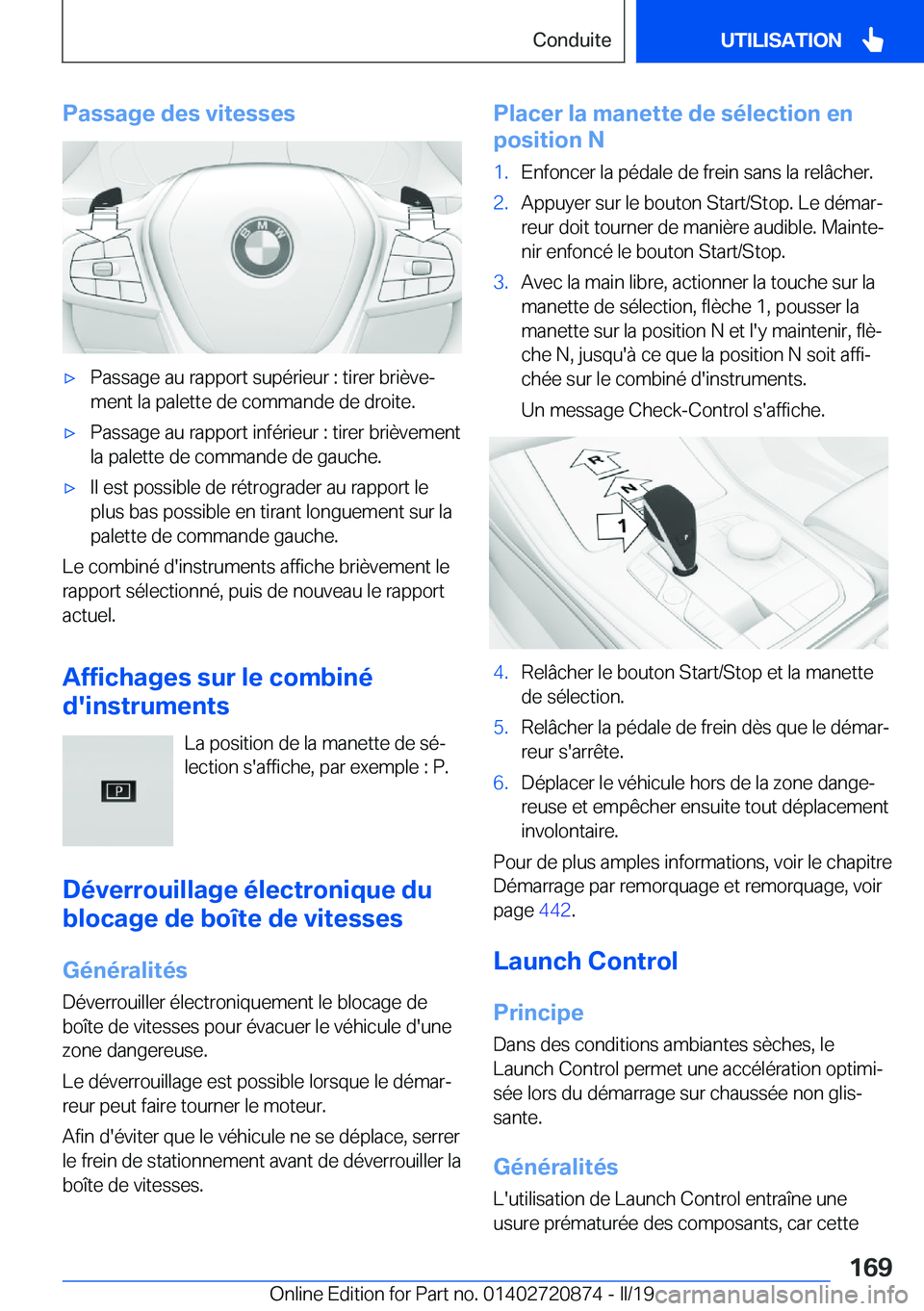 BMW X7 2019  Notices Demploi (in French) �P�a�s�s�a�g�e��d�e�s��v�i�t�e�s�s�e�s'x�P�a�s�s�a�g�e��a�u��r�a�p�p�o�r�t��s�u�p�é�r�i�e�u�r��:��t�i�r�e�r��b�r�i�è�v�ej�m�e�n�t��l�a��p�a�l�e�t�t�e��d�e��c�o�m�m�a�n�d�e��d�e��d