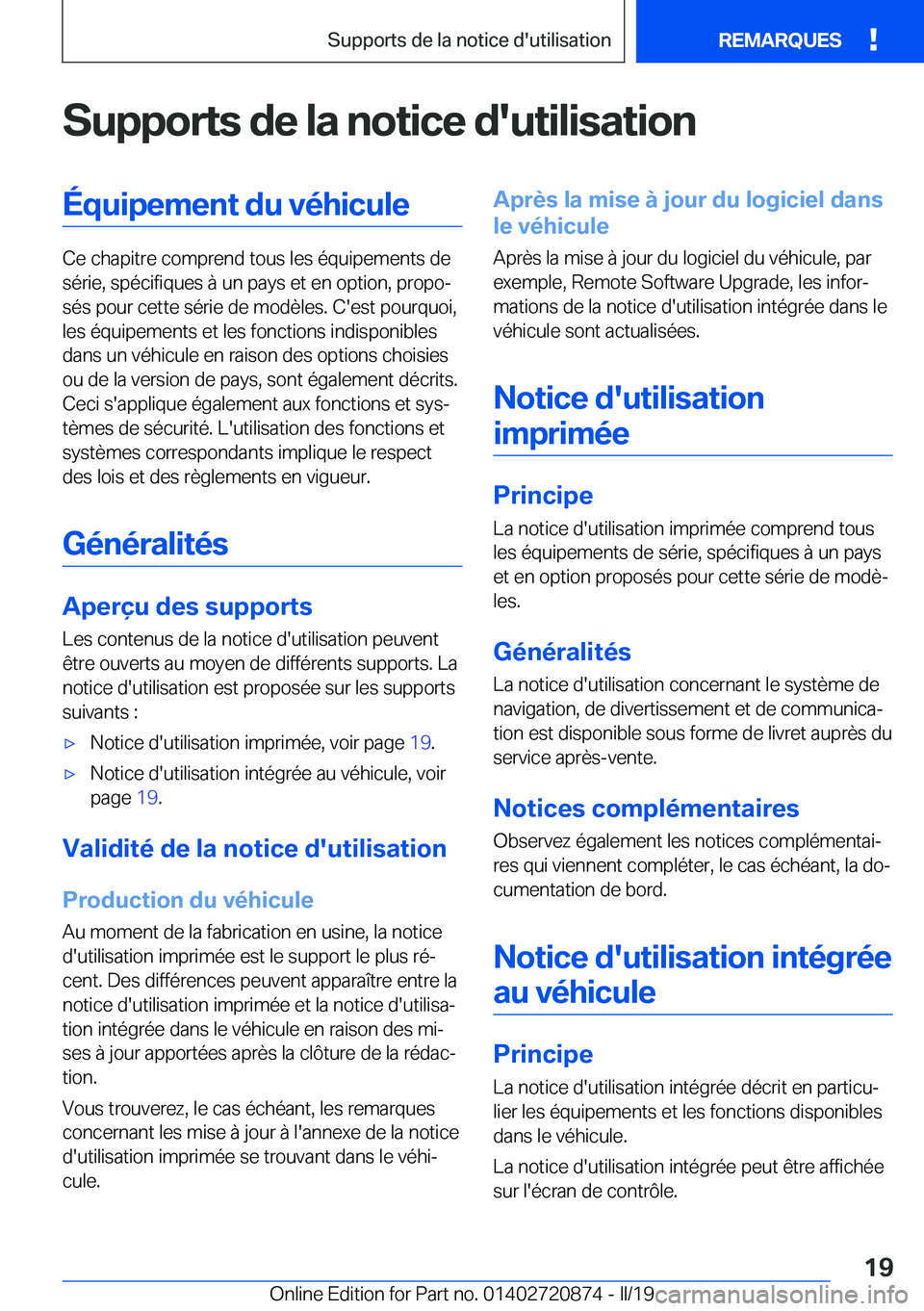 BMW X7 2019  Notices Demploi (in French) �S�u�p�p�o�r�t�s��d�e��l�a��n�o�t�i�c�e��d�'�u�t�i�l�i�s�a�t�i�o�n�