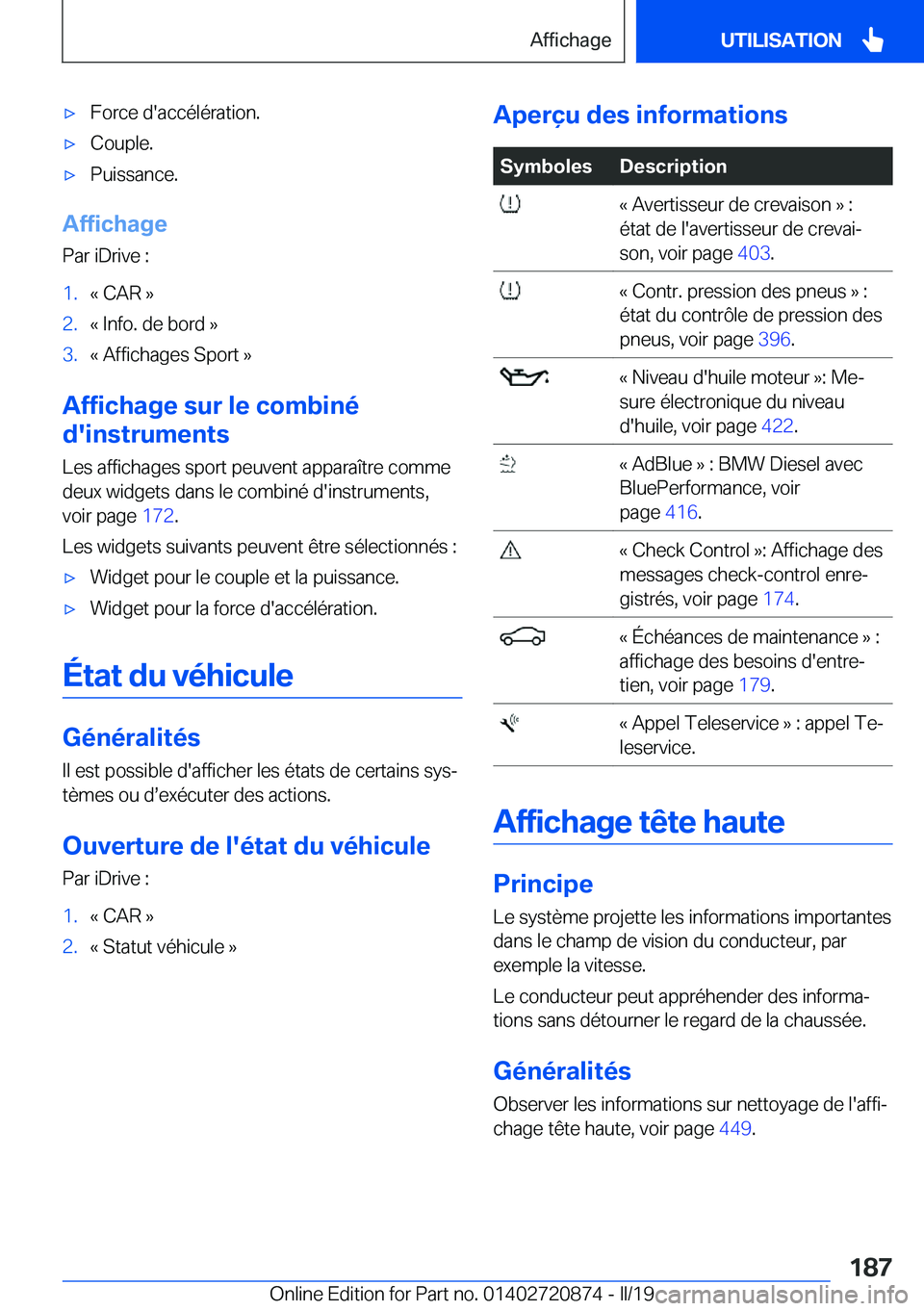 BMW X7 2019  Notices Demploi (in French) 'x�F�o�r�c�e��d�'�a�c�c�é�l�é�r�a�t�i�o�n�.'x�C�o�u�p�l�e�.'x�P�u�i�s�s�a�n�c�e�.
�A�f�f�i�c�h�a�g�e�P�a�r��i�D�r�i�v�e��:
�1�.�k��C�A�R��{�2�.�k��I�n�f�o�.��d�e��b�o�r�d��{
