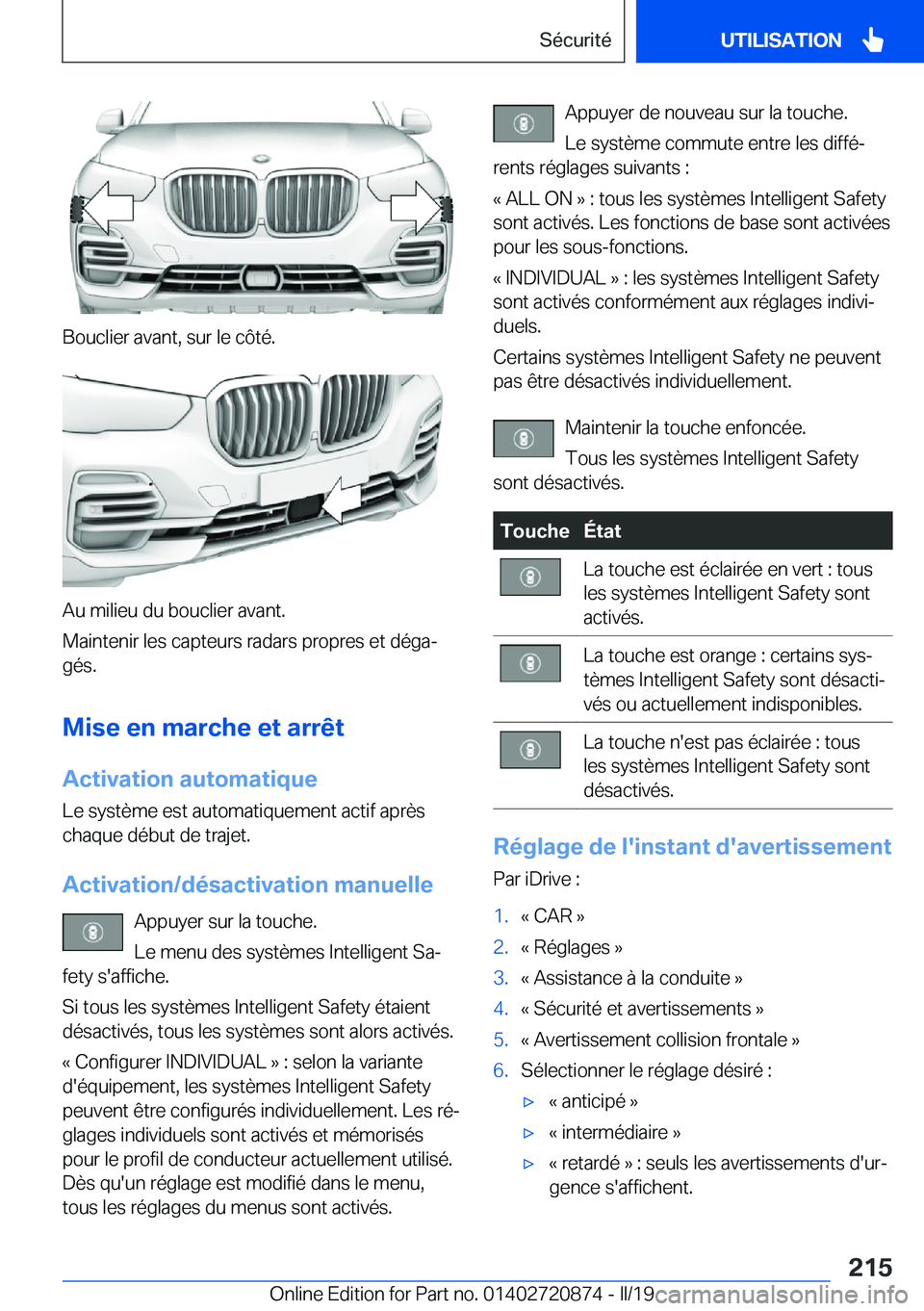 BMW X7 2019  Notices Demploi (in French) �B�o�u�c�l�i�e�r��a�v�a�n�t�,��s�u�r��l�e��c�