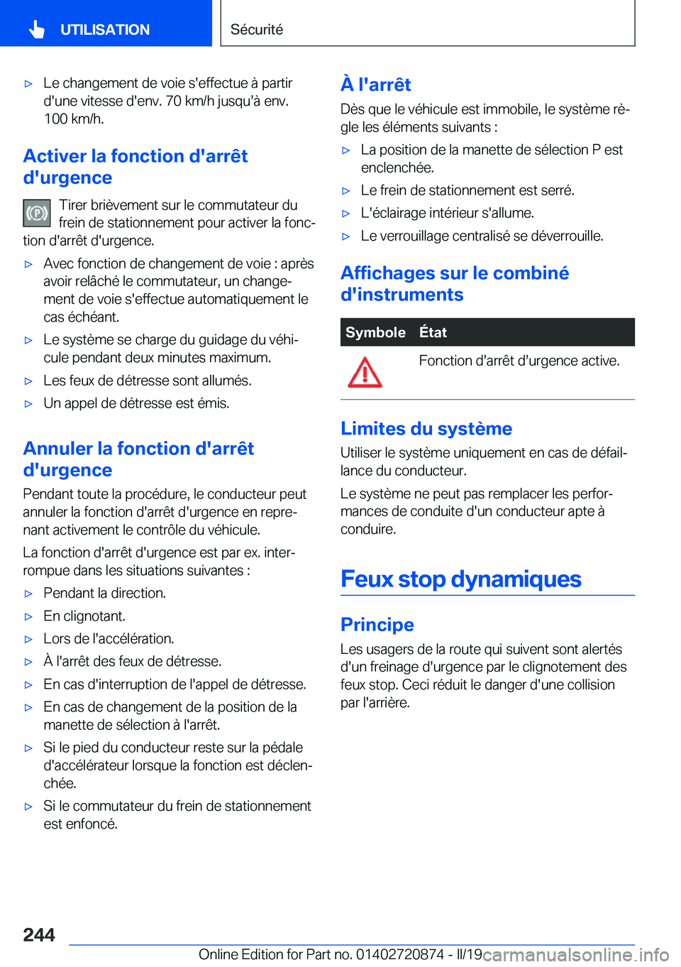BMW X7 2019  Notices Demploi (in French) 'x�L�e��c�h�a�n�g�e�m�e�n�t��d�e��v�o�i�e��s�'�e�f�f�e�c�t�u�e��