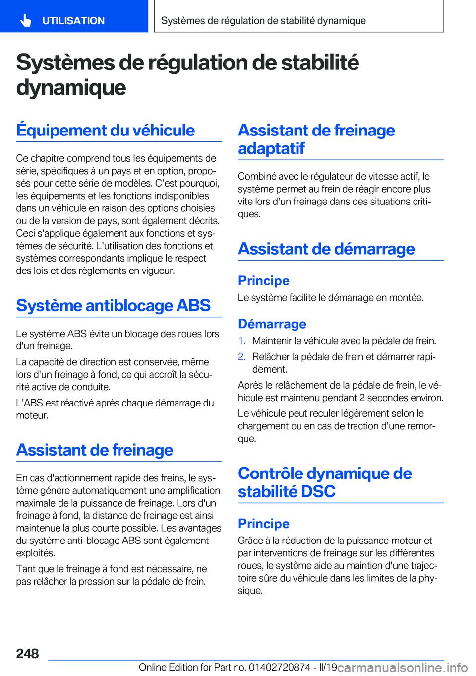 BMW X7 2019  Notices Demploi (in French) �S�y�s�t�è�m�e�s��d�e��r�é�g�u�l�a�t�i�o�n��d�e��s�t�a�b�i�l�i�t�é�d�y�n�a�m�i�q�u�e�