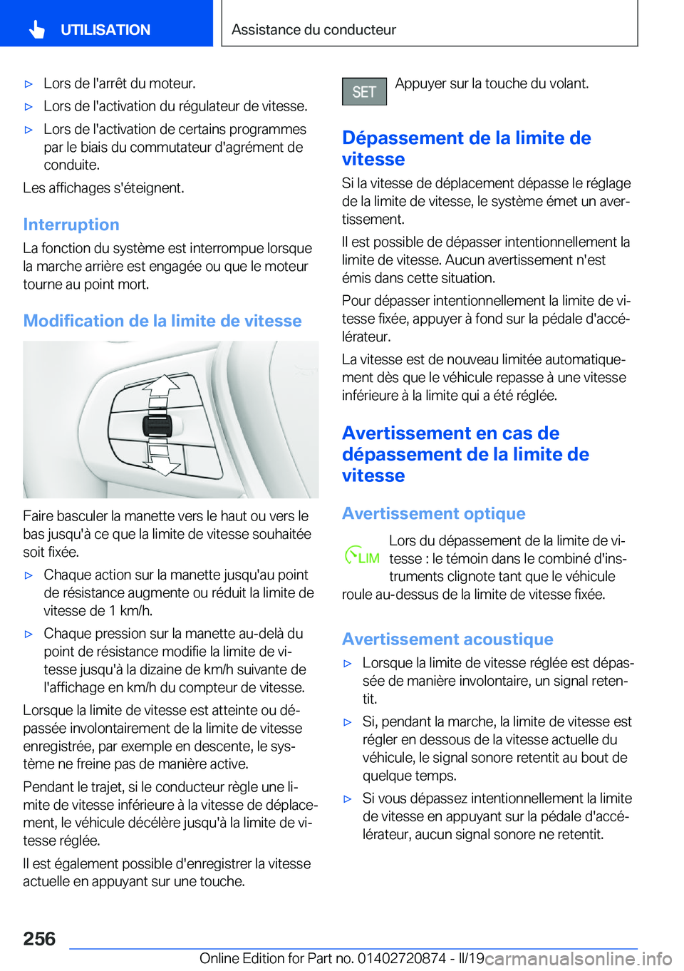 BMW X7 2019  Notices Demploi (in French) 'x�L�o�r�s��d�e��l�'�a�r�r�ê�t��d�u��m�o�t�e�u�r�.'x�L�o�r�s��d�e��l�'�a�c�t�i�v�a�t�i�o�n��d�u��r�é�g�u�l�a�t�e�u�r��d�e��v�i�t�e�s�s�e�.'x�L�o�r�s��d�e��l�'�a�c