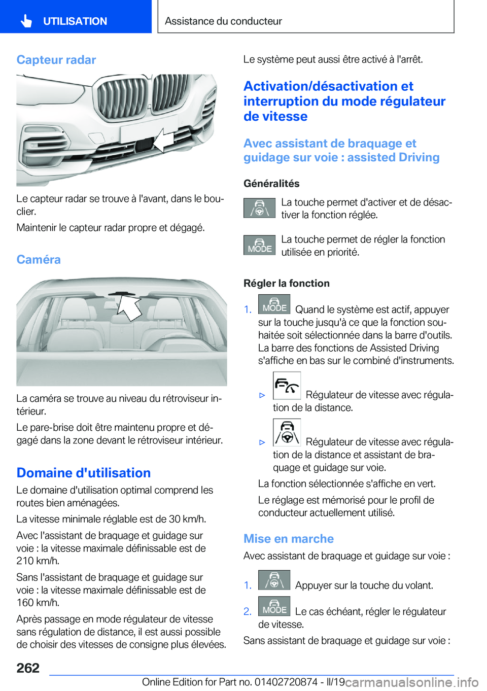 BMW X7 2019  Notices Demploi (in French) �C�a�p�t�e�u�r��r�a�d�a�r
�L�e��c�a�p�t�e�u�r��r�a�d�a�r��s�e��t�r�o�u�v�e��