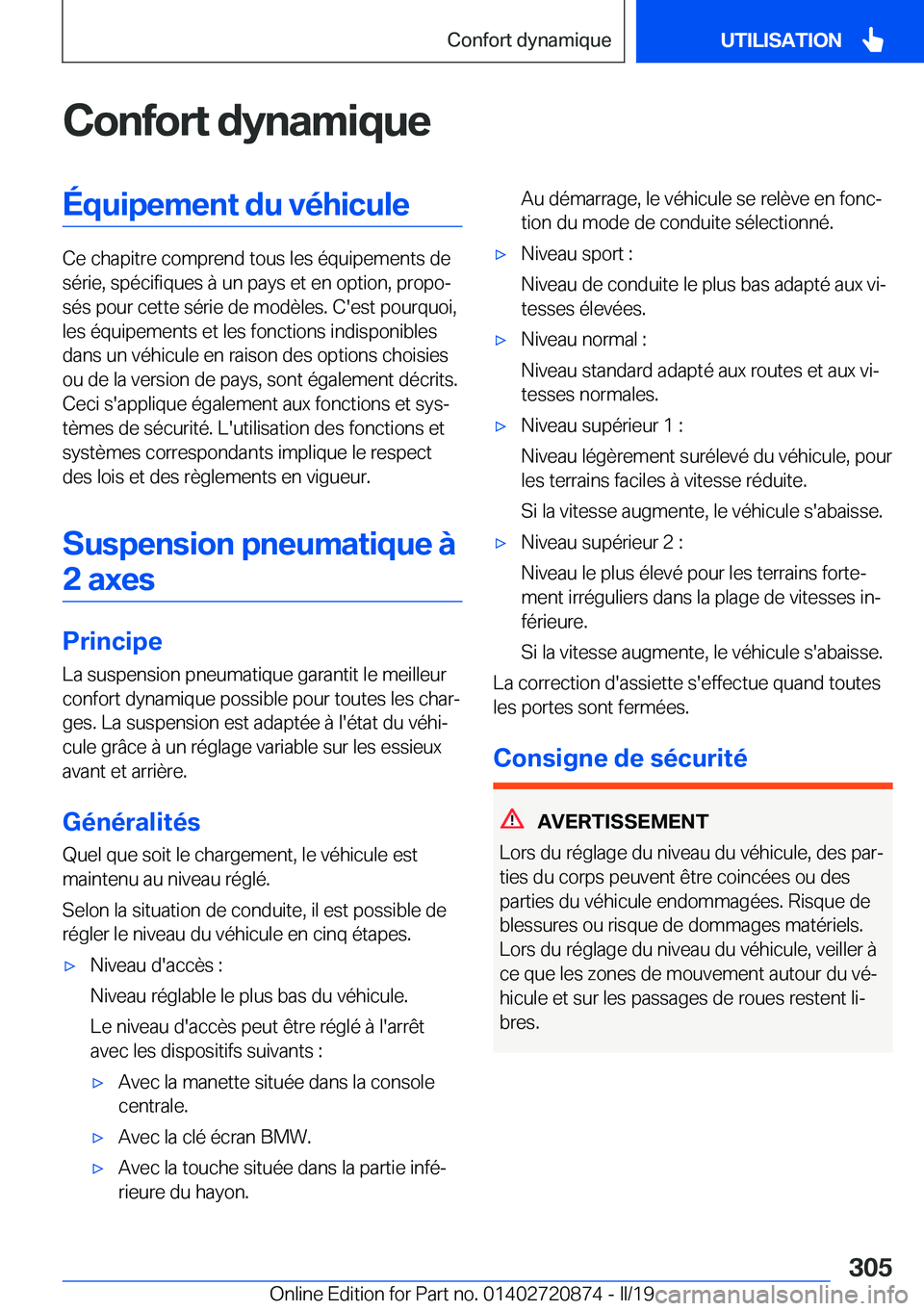 BMW X7 2019  Notices Demploi (in French) �C�o�n�f�o�r�t��d�y�n�a�m�i�q�u�e�