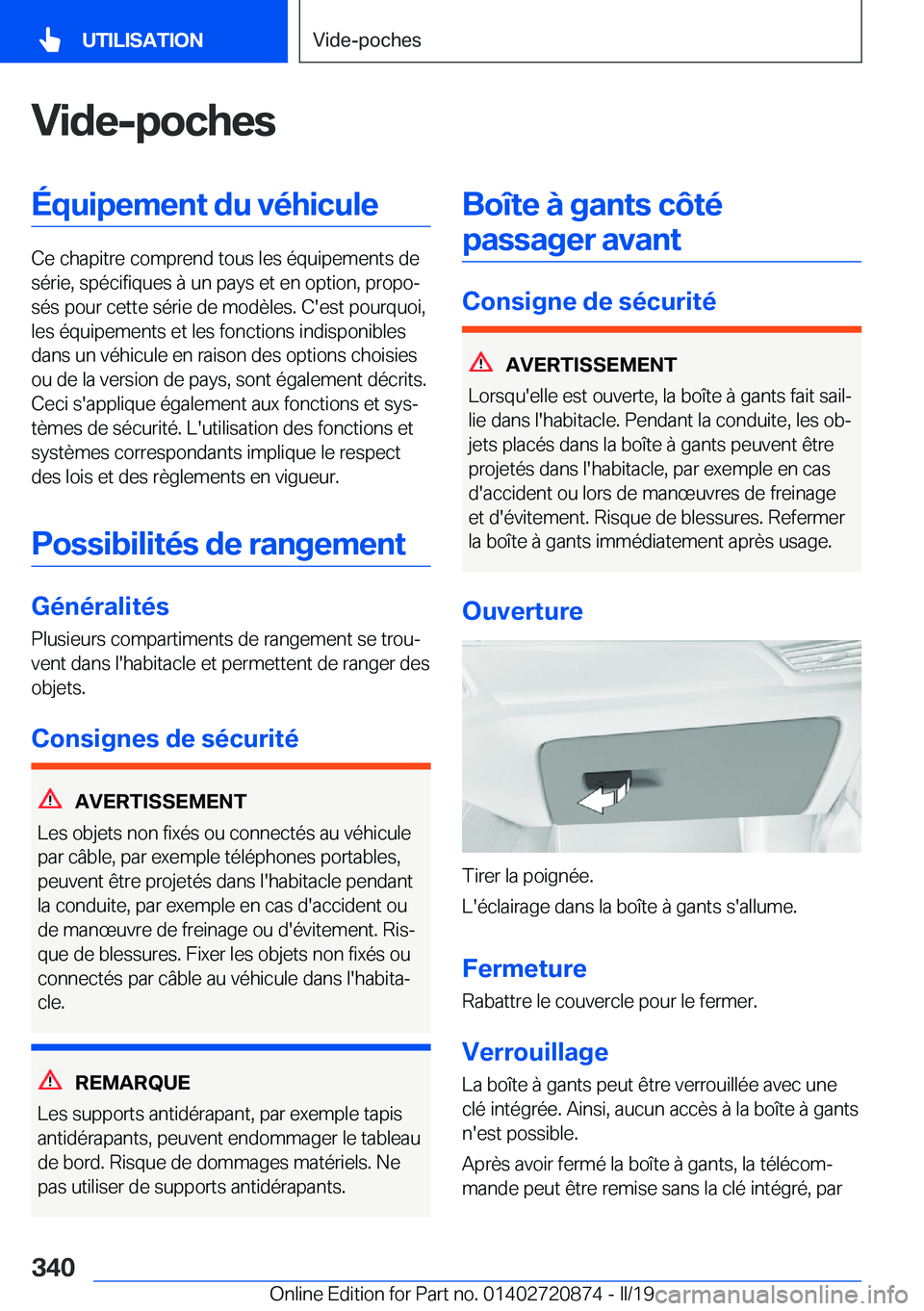 BMW X7 2019  Notices Demploi (in French) �V�i�d�e�-�p�o�c�h�e�s�