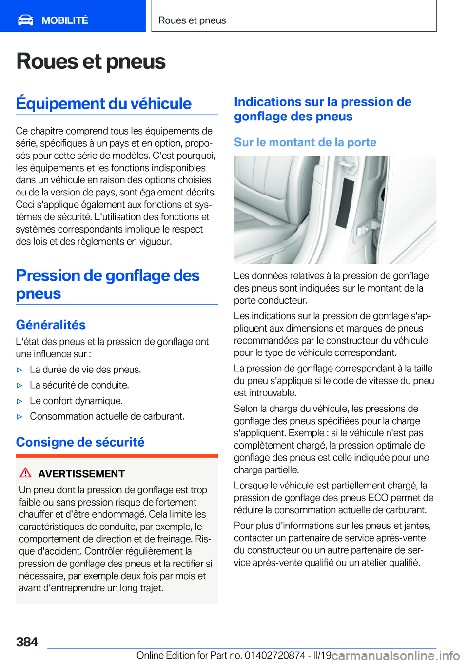 BMW X7 2019  Notices Demploi (in French) �R�o�u�e�s��e�t��p�n�e�u�s�