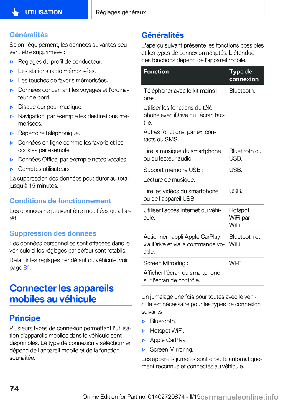 BMW X7 2019  Notices Demploi (in French) �G�é�n�é�r�a�l�i�t�é�s
�S�e�l�o�n��l�'�é�q�u�i�p�e�m�e�n�t�,��l�e�s��d�o�n�n�é�e�s��s�u�i�v�a�n�t�e�s��p�e�uj
�v�e�n�t��ê�t�r�e��s�u�p�p�r�i�m�é�e�s��:'x�R�é�g�l�a�g�e�s��d�u