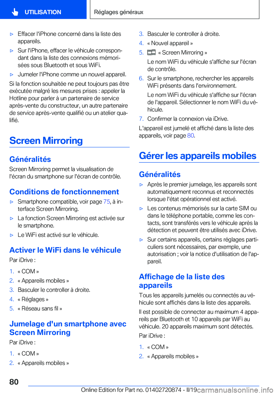 BMW X7 2019  Notices Demploi (in French) 'x�E�f�f�a�c�e�r��l�'�i�P�h�o�n�e��c�o�n�c�e�r�n�é��d�a�n�s��l�a��l�i�s�t�e��d�e�s�a�p�p�a�r�e�i�l�s�.'x�S�u�r��l�'�i�P�h�o�n�e�,��e�f�f�a�c�e�r��l�e��v�é�h�i�c�u�l�e��c�o
