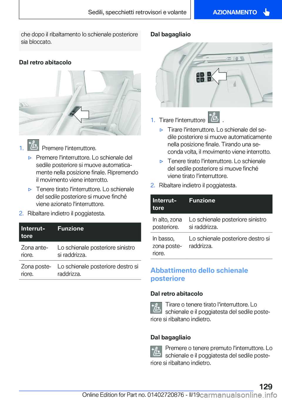 BMW X7 2019  Libretti Di Uso E manutenzione (in Italian) �c�h�e��d�o�p�o��i�l��r�i�b�a�l�t�a�m�e�n�t�o��l�o��s�c�h�i�e�n�a�l�e��p�o�s�t�e�r�i�o�r�e
�s�i�a��b�l�o�c�c�a�t�o�.
�D�a�l��r�e�t�r�o��a�b�i�t�a�c�o�l�o�1�.���P�r�e�m�e�r�e��l�'�i�n�t