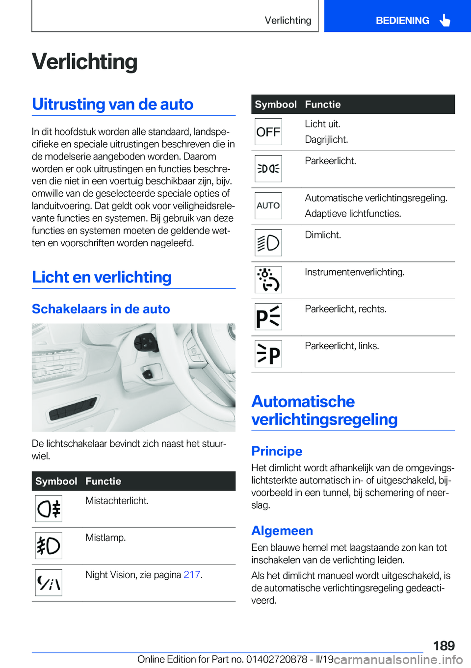 BMW X7 2019  Instructieboekjes (in Dutch) �V�e�r�l�i�c�h�t�i�n�g�U�i�t�r�u�s�t�i�n�g��v�a�n��d�e��a�u�t�o
�I�n��d�i�t��h�o�o�f�d�s�t�u�k��w�o�r�d�e�n��a�l�l�e��s�t�a�n�d�a�a�r�d�,��l�a�n�d�s�p�ej�c�i�f�i�e�k�e��e�n��s�p�e�c�i�a�l�