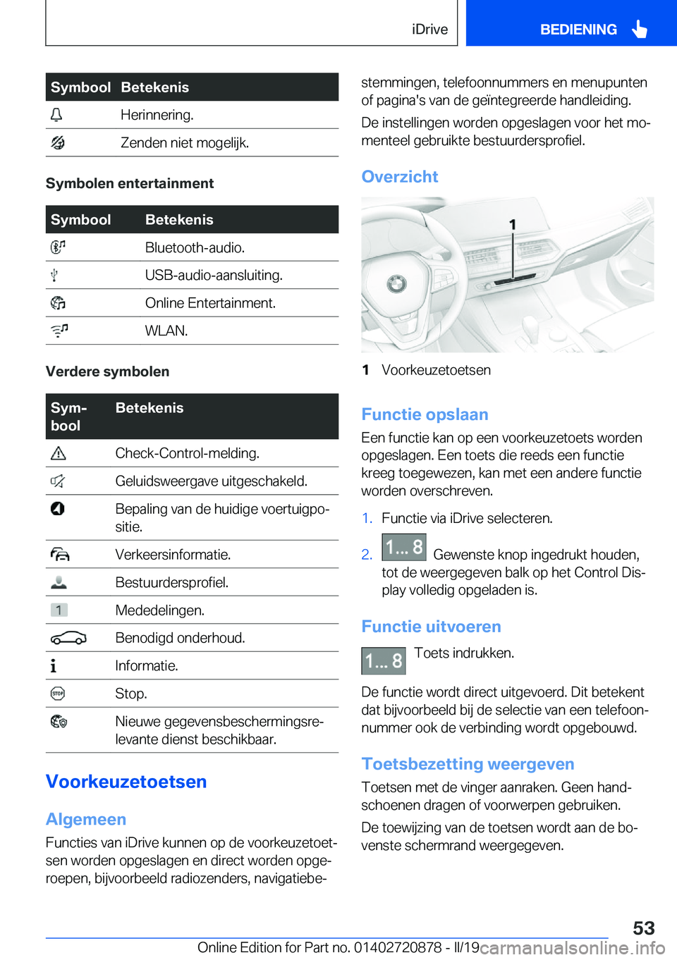 BMW X7 2019  Instructieboekjes (in Dutch) �S�y�m�b�o�o�l�B�e�t�e�k�e�n�i�s��H�e�r�i�n�n�e�r�i�n�g�.��Z�e�n�d�e�n��n�i�e�t��m�o�g�e�l�i�j�k�.
�S�y�m�b�o�l�e�n��e�n�t�e�r�t�a�i�n�m�e�n�t
�S�y�m�b�o�o�l�B�e�t�e�k�e�n�i�s��B�l�u�e�t�o�o�t�h