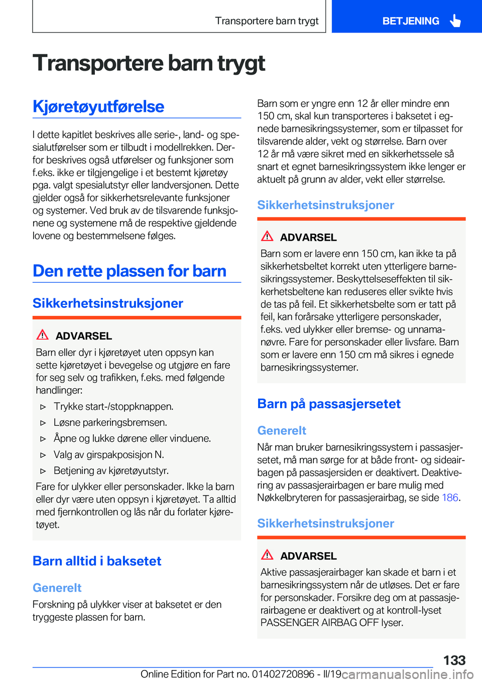 BMW X7 2019  InstruksjonsbØker (in Norwegian) �T�r�a�n�s�p�o�r�t�e�r�e��b�a�r�n��t�r�y�g�t�K�j�