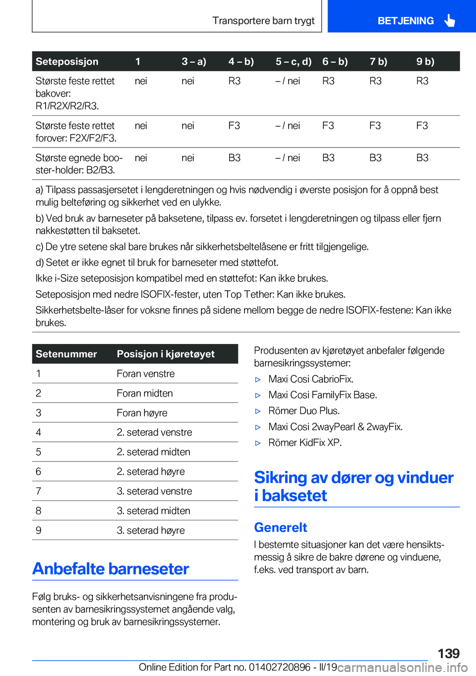 BMW X7 2019  InstruksjonsbØker (in Norwegian) �S�e�t�e�p�o�s�i�s�j�o�n�1�3�m��a�
�4�m��b�
�5�m��c�,��d�
�6�m��b�
�7��b�
�9��b�
�S�t�