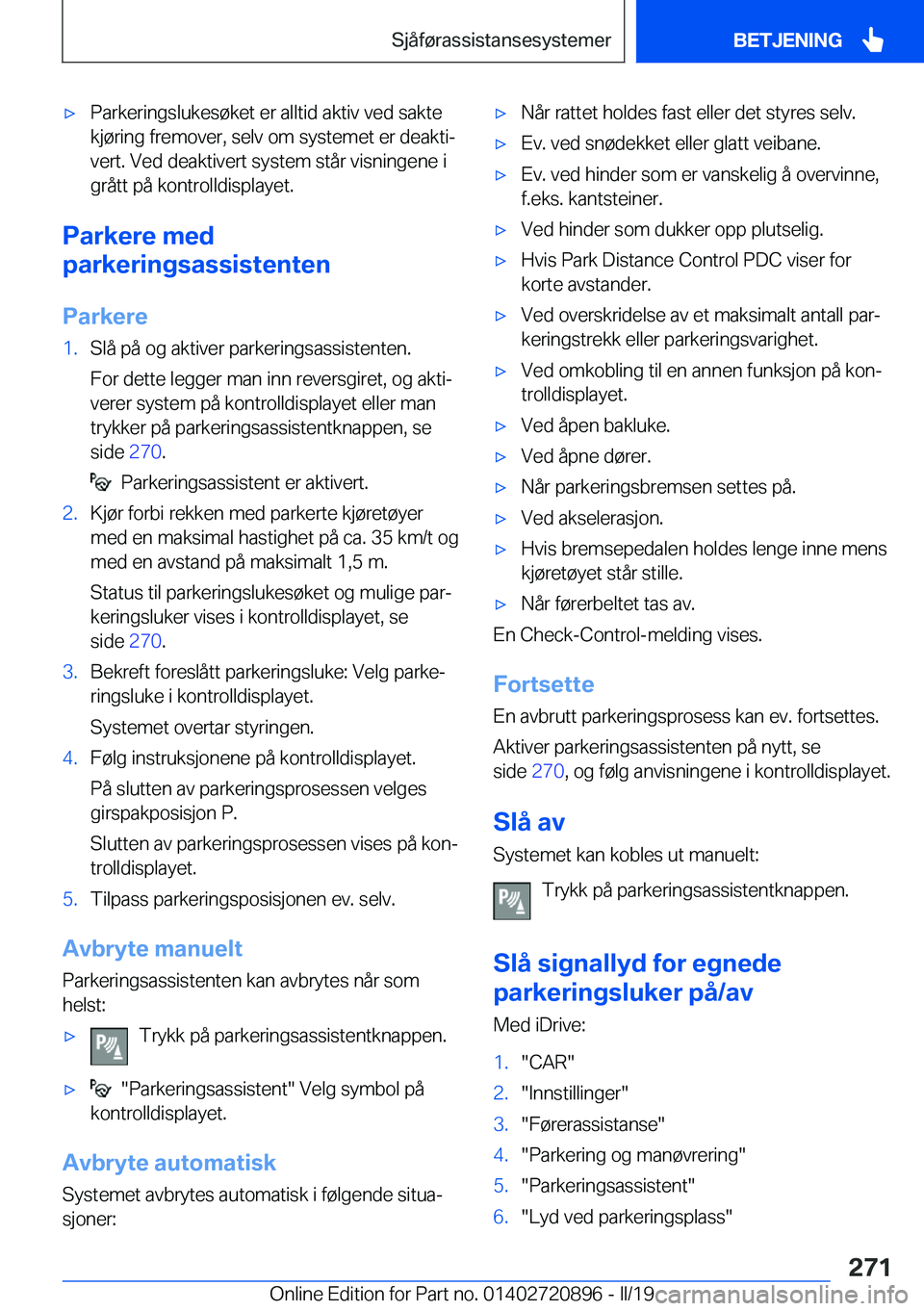 BMW X7 2019  InstruksjonsbØker (in Norwegian) x�P�a�r�k�e�r�i�n�g�s�l�u�k�e�s�