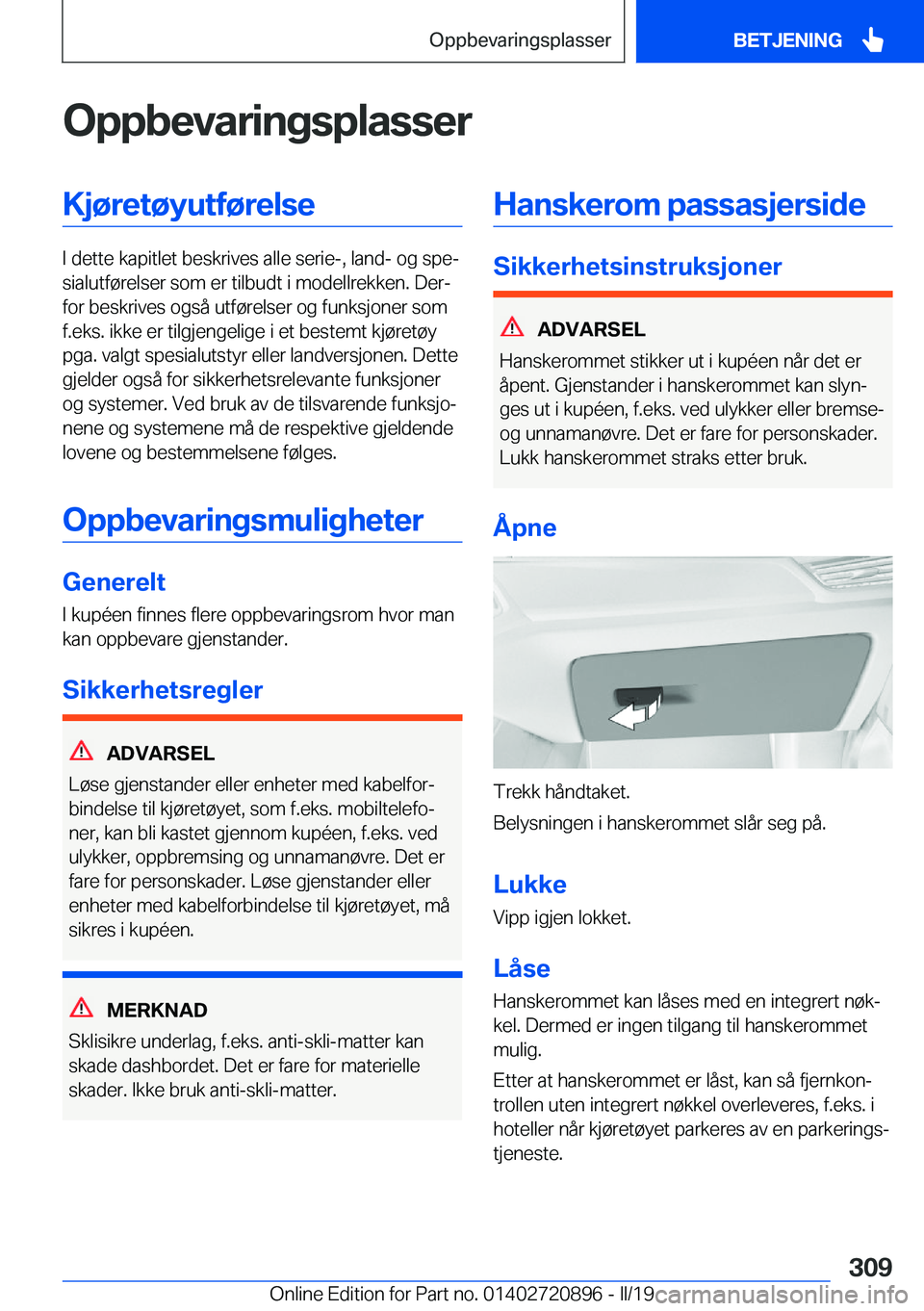 BMW X7 2019  InstruksjonsbØker (in Norwegian) �O�p�p�b�e�v�a�r�i�n�g�s�p�l�a�s�s�e�r�K�j�