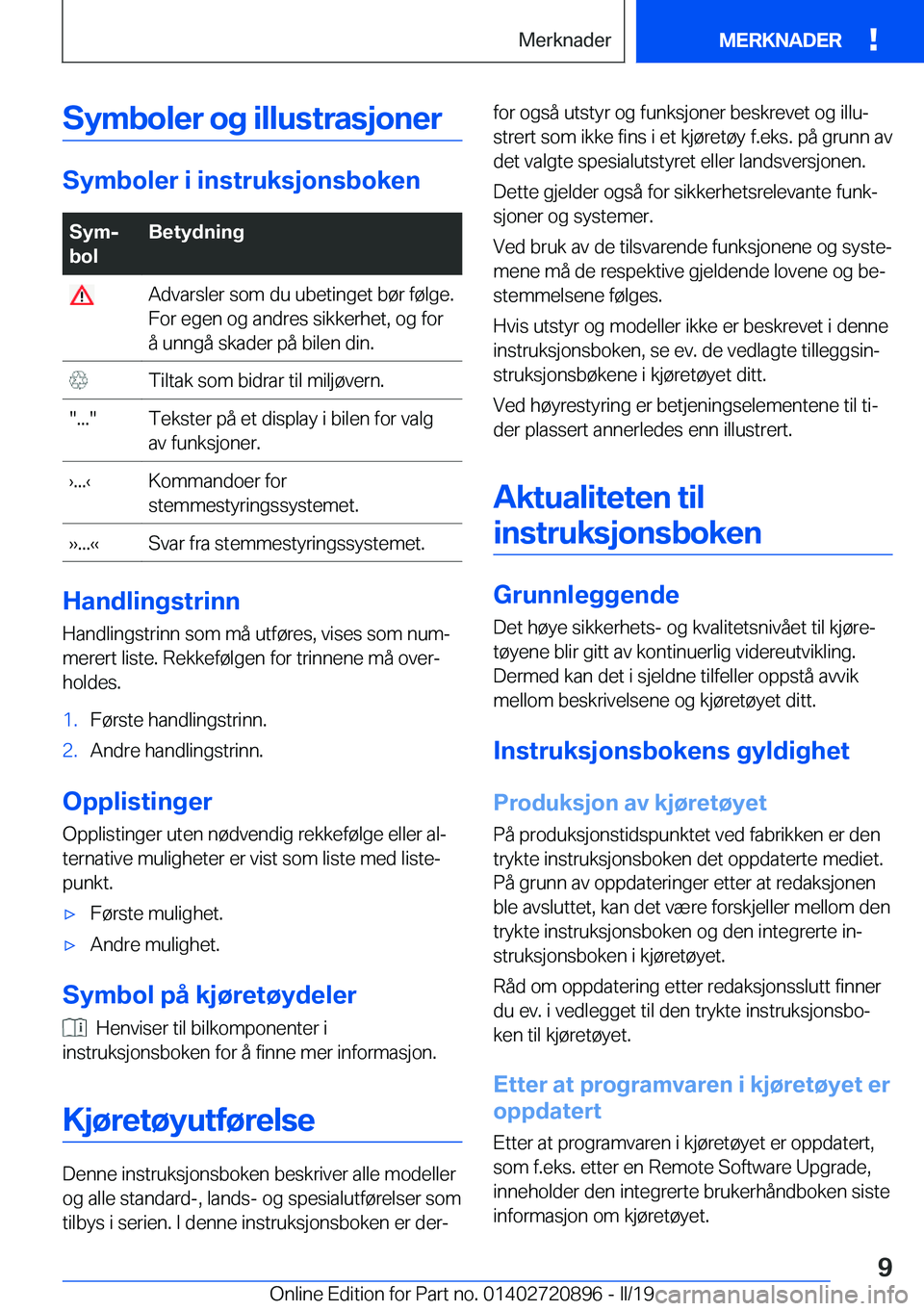 BMW X7 2019  InstruksjonsbØker (in Norwegian) �S�y�m�b�o�l�e�r��o�g��i�l�l�u�s�t�r�a�s�j�o�n�e�r
�S�y�m�b�o�l�e�r��i��i�n�s�t�r�u�k�s�j�o�n�s�b�o�k�e�n
�S�y�mj
�b�o�l�B�e�t�y�d�n�i�n�g��A�d�v�a�r�s�l�e�r��s�o�m��d�u��u�b�e�t�i�n�g�e�t��